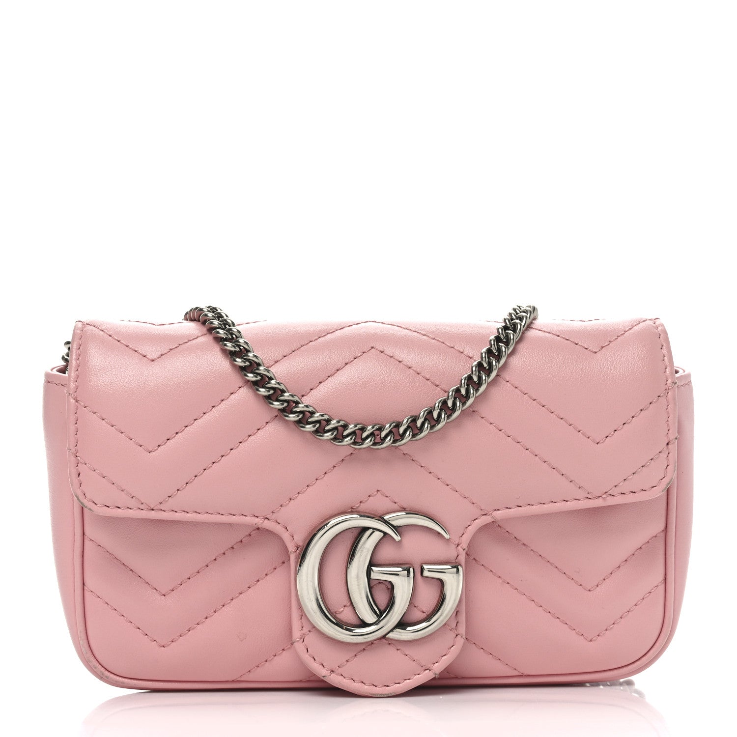 Calfskin Matelasse Super Mini GG Marmont Shoulder Bag Wild Rose