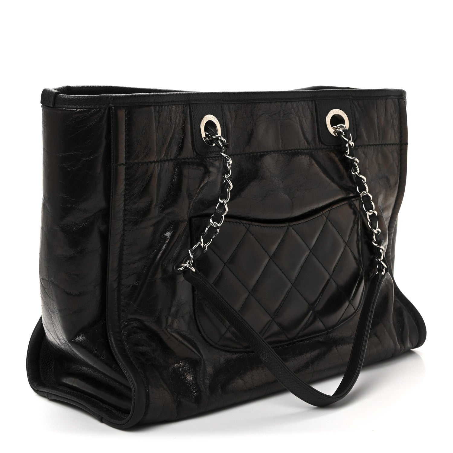 Glazed Calfskin Small Deauville Tote Black