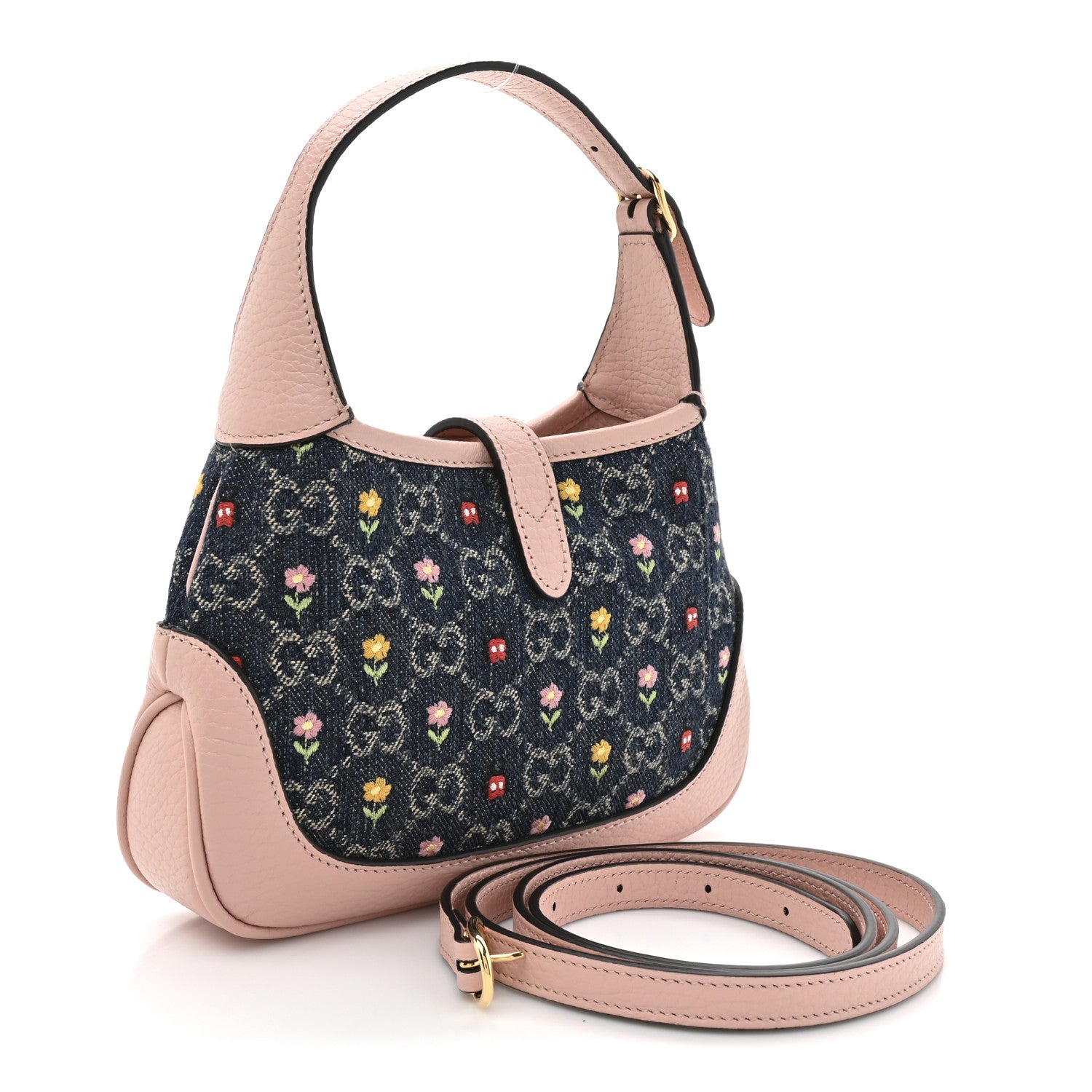 New Denim GG Monogram Calfskin Love Parade Mini Jackie 1961 Hobo Light Pink