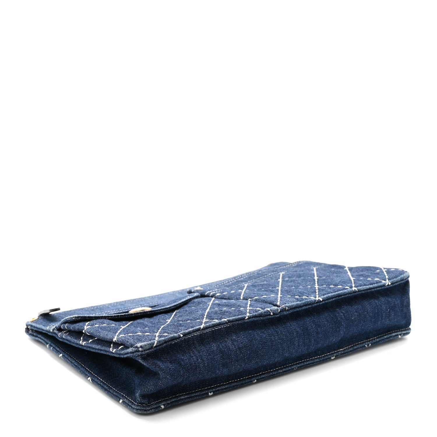 Denim Quilted Zipped Clutch Blue