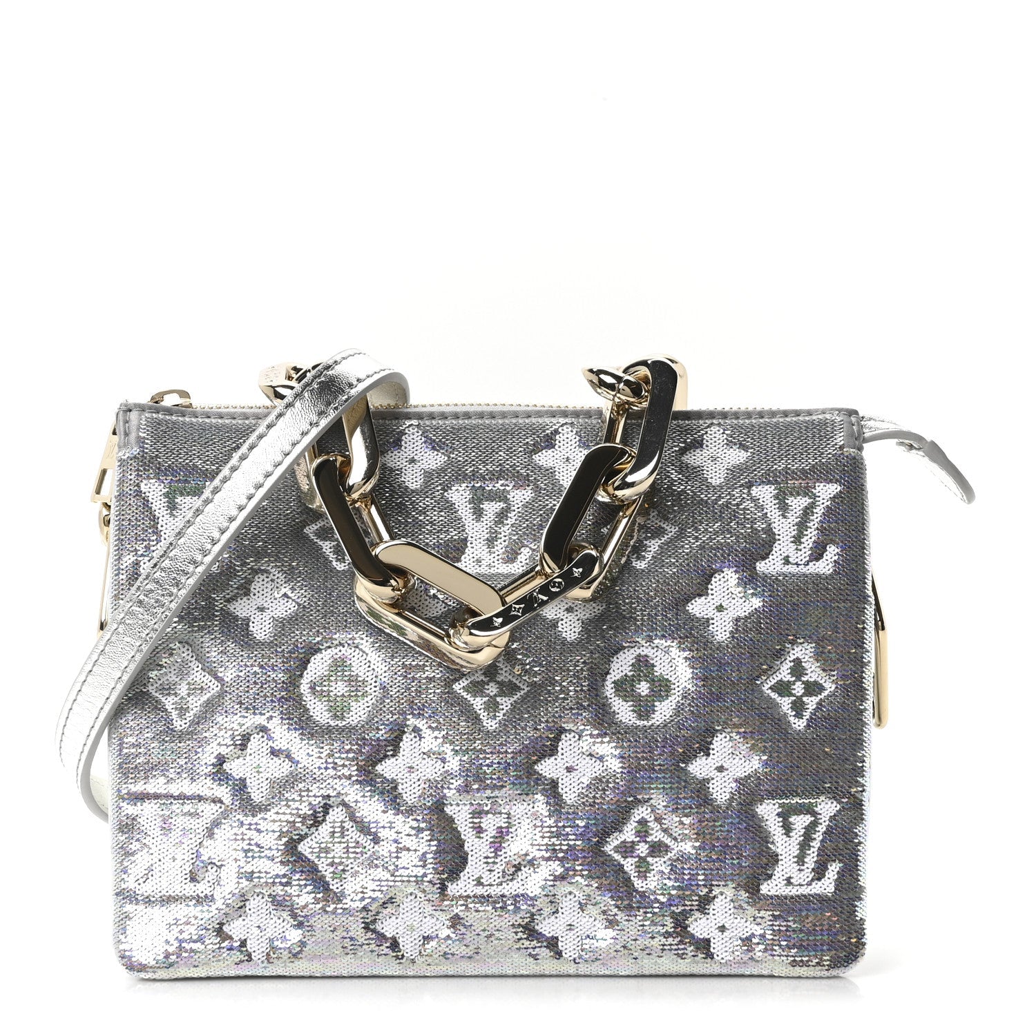 Satin Sequin Embroidered Monogram Coussin BB Silver