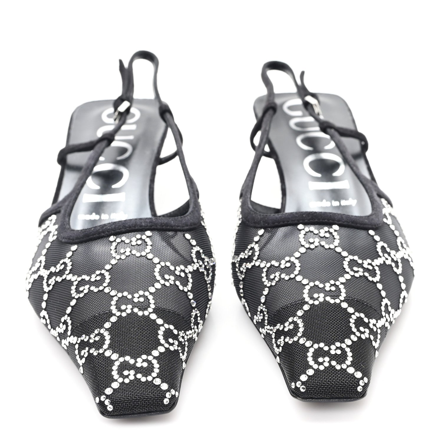 Tela Retino Kid Scamosciato Crystal GG Monogram Square G 35mm Slingback Pumps 39.5 Black