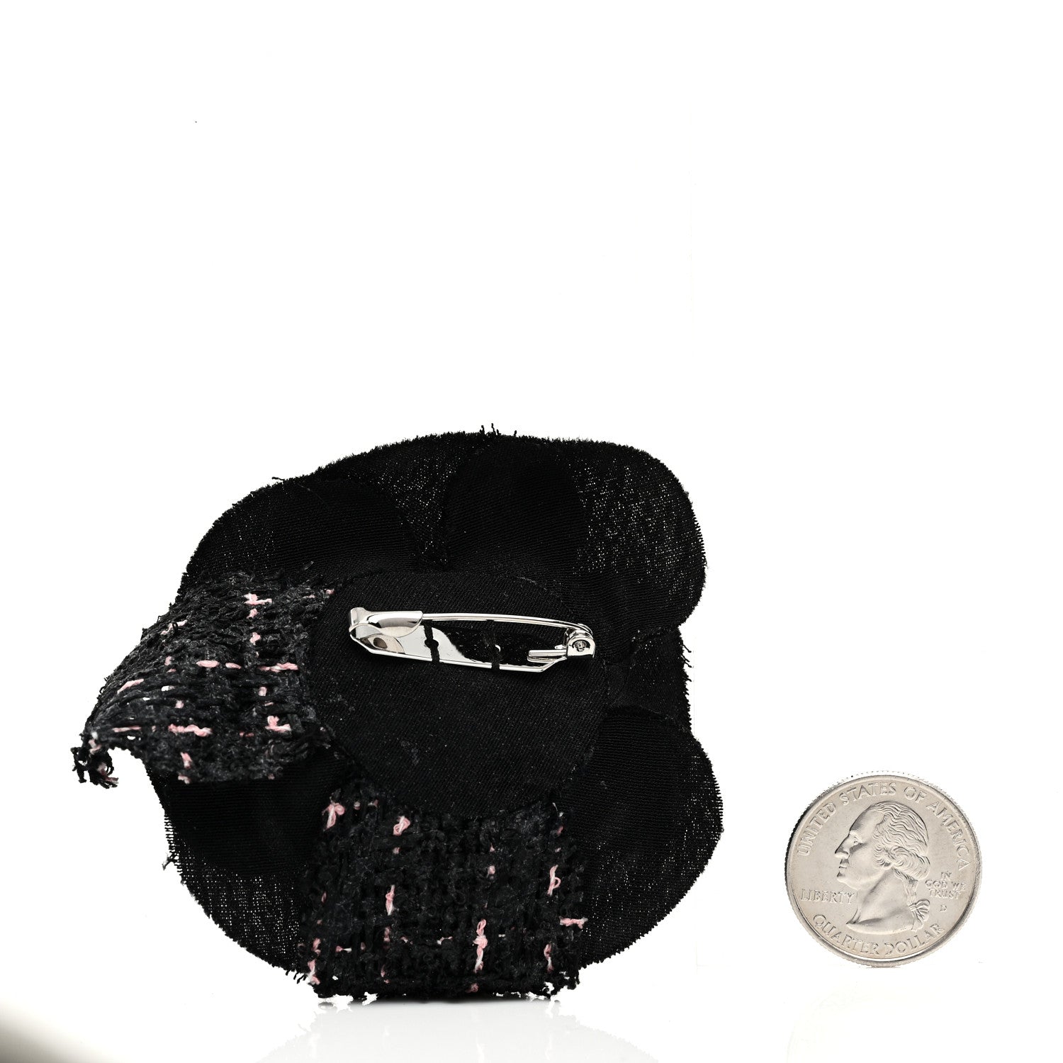 Tweed Camellia Pin Brooch Black Pink