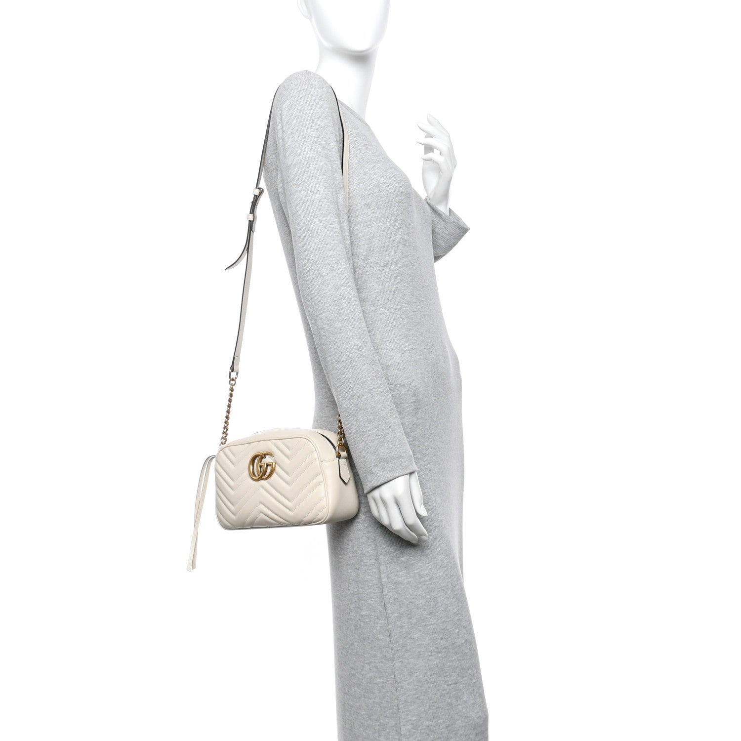 Calfskin Matelasse Small GG Marmont Chain Shoulder Bag White
