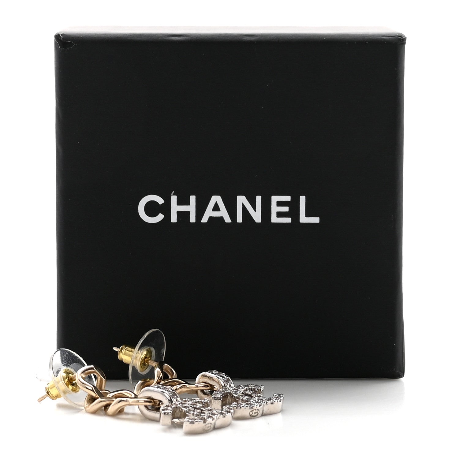 Metal Crystal CC Chain Drop Earrings Gold