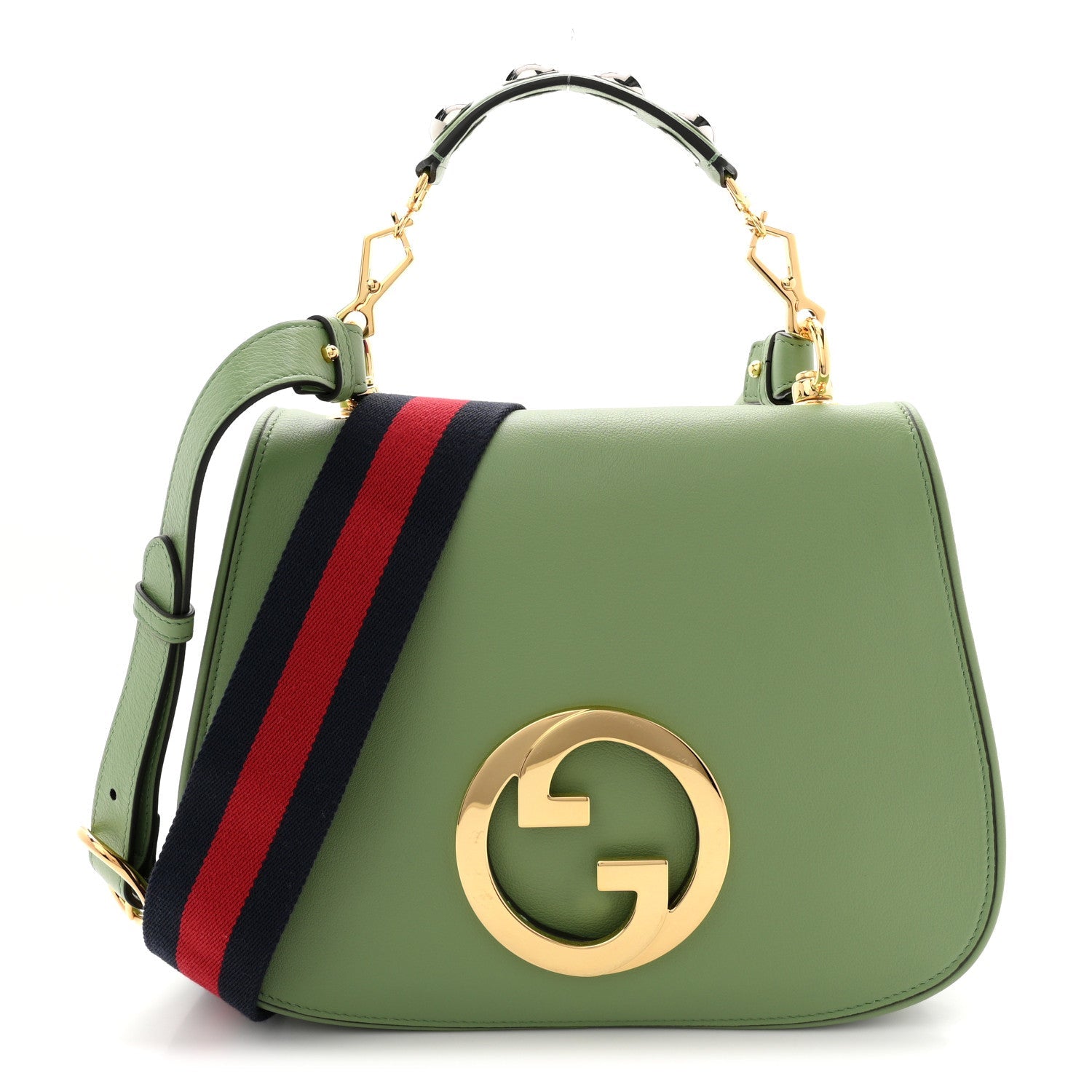 Roxy Calfskin Web Medium Blondie Top Handle Shoulder Flap Bag Salamander Green