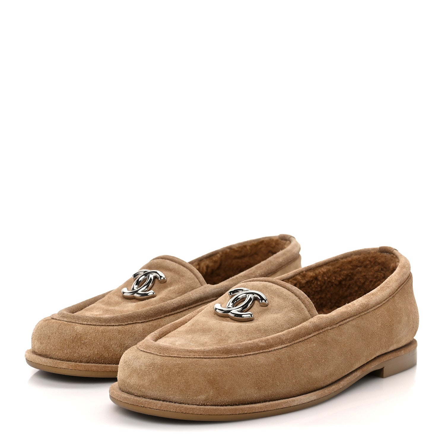 Suede Calfskin CC Loafers 36 Dark Beige