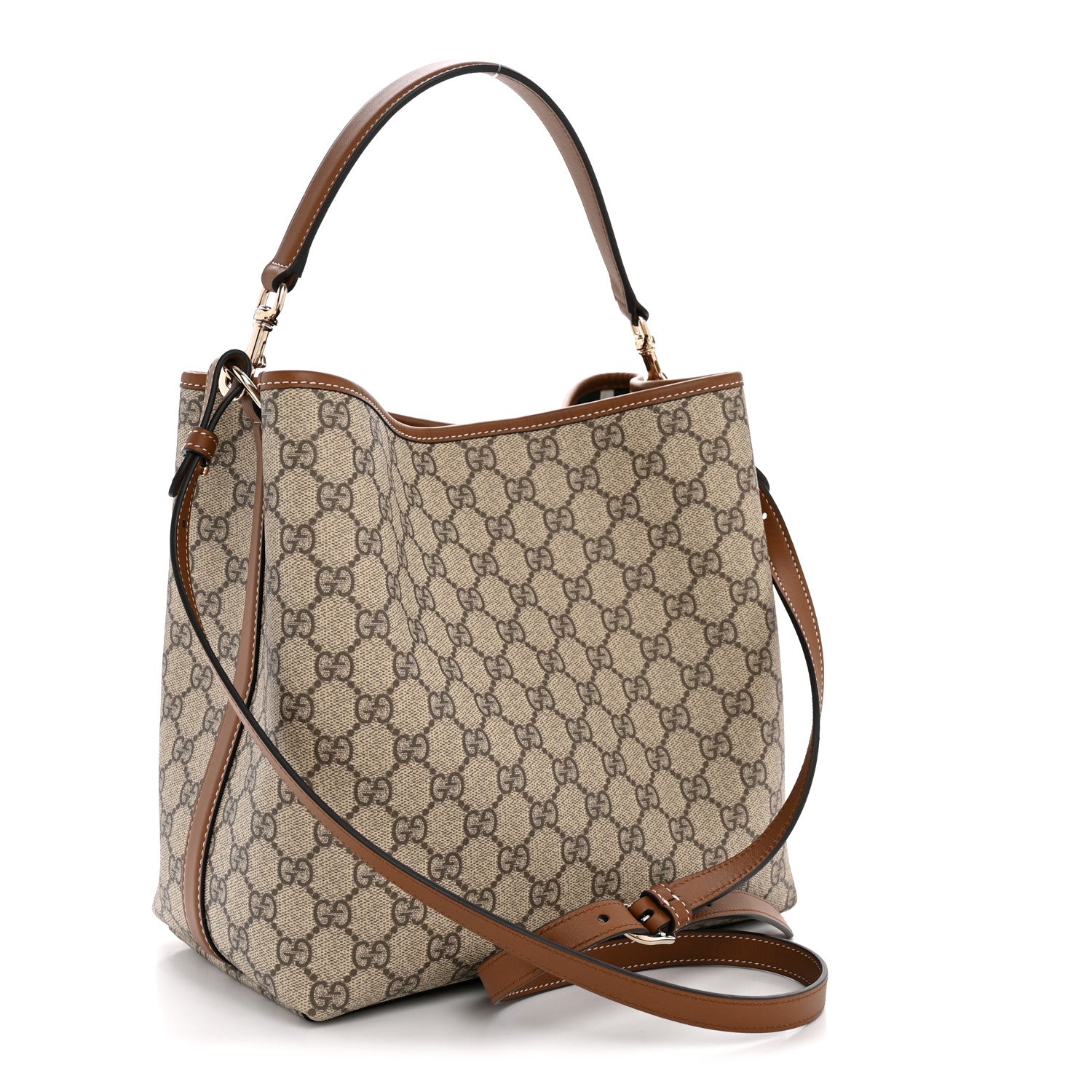 GG Supreme Monogram Medium Emblem Bucket Bag Beige Brown
