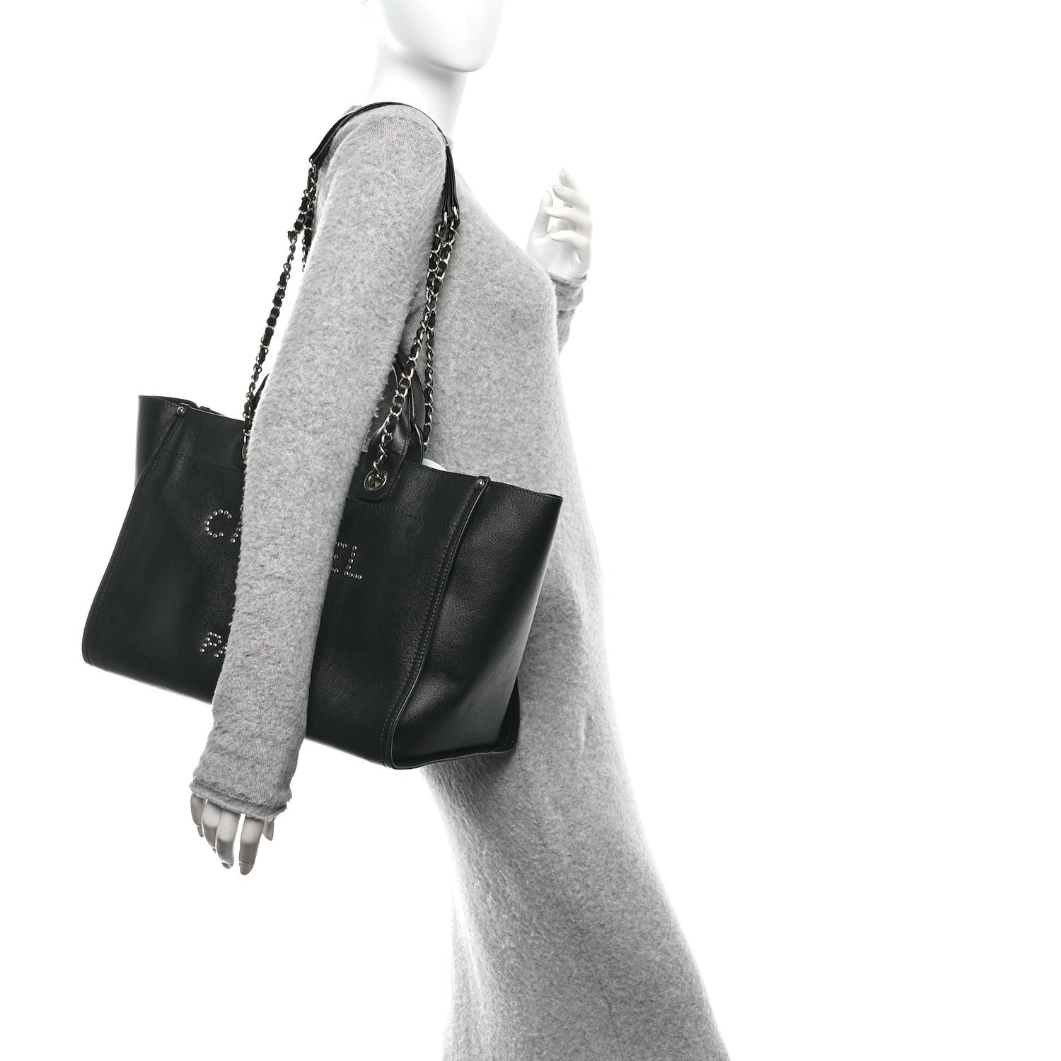 Caviar Medium Studded Deauville Tote Black