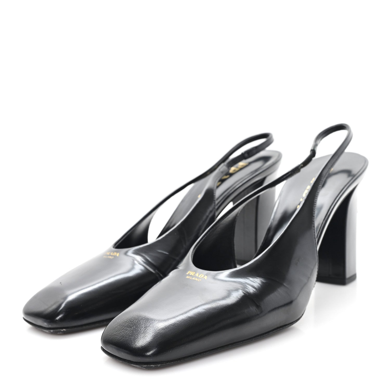 Patent Calfskin Square Toe 85mm Slingback Pumps 38 Black