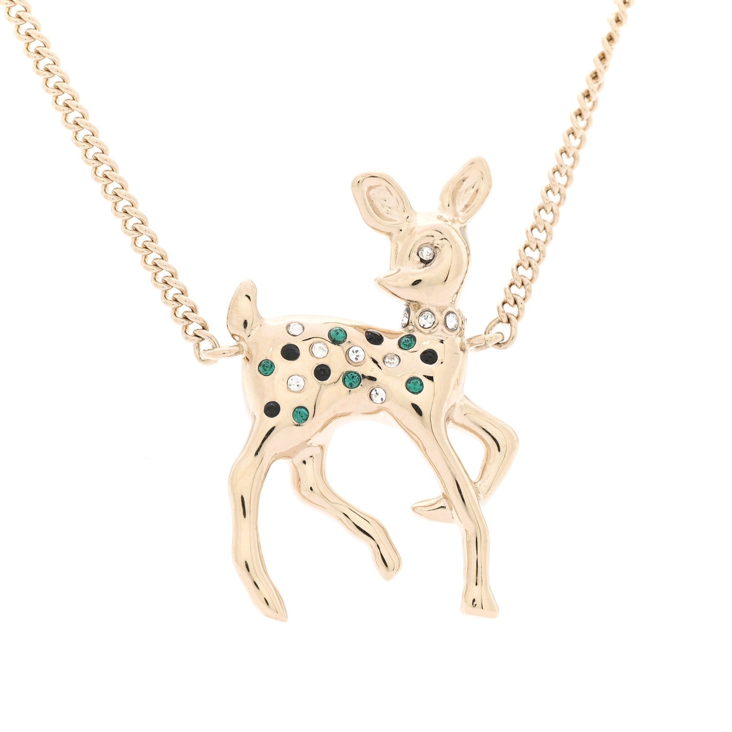 Pearl Crystal CC Deer Long Necklace Gold Green