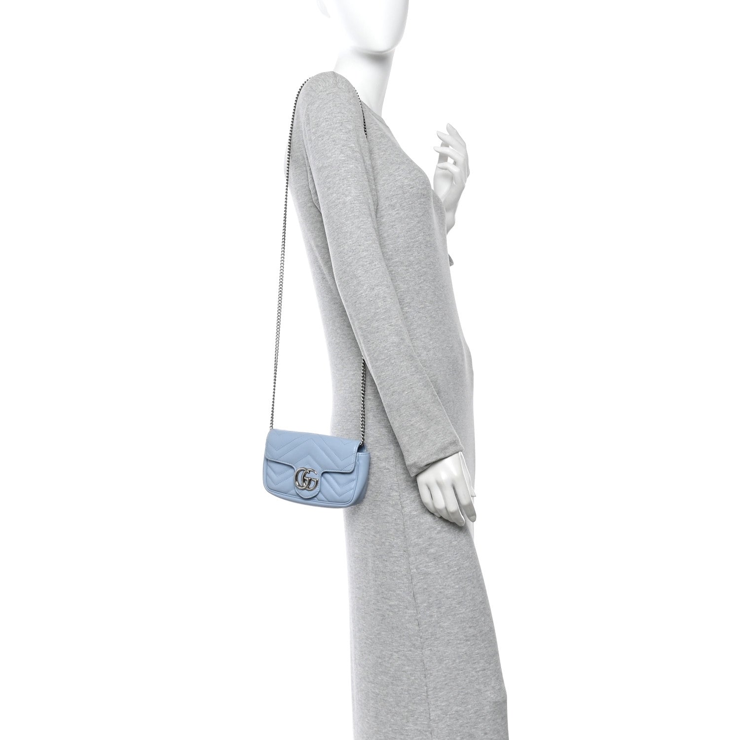Calfskin Matelasse Super Mini GG Marmont Shoulder Bag Porcelain Light Blue