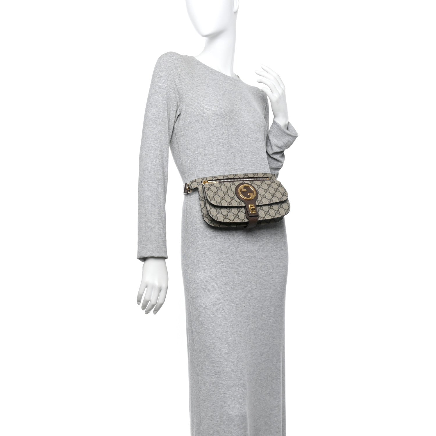 GG Supreme Monogram Textured Dollar Calfskin Blondie Belt Bag Beige Ebony New Acero