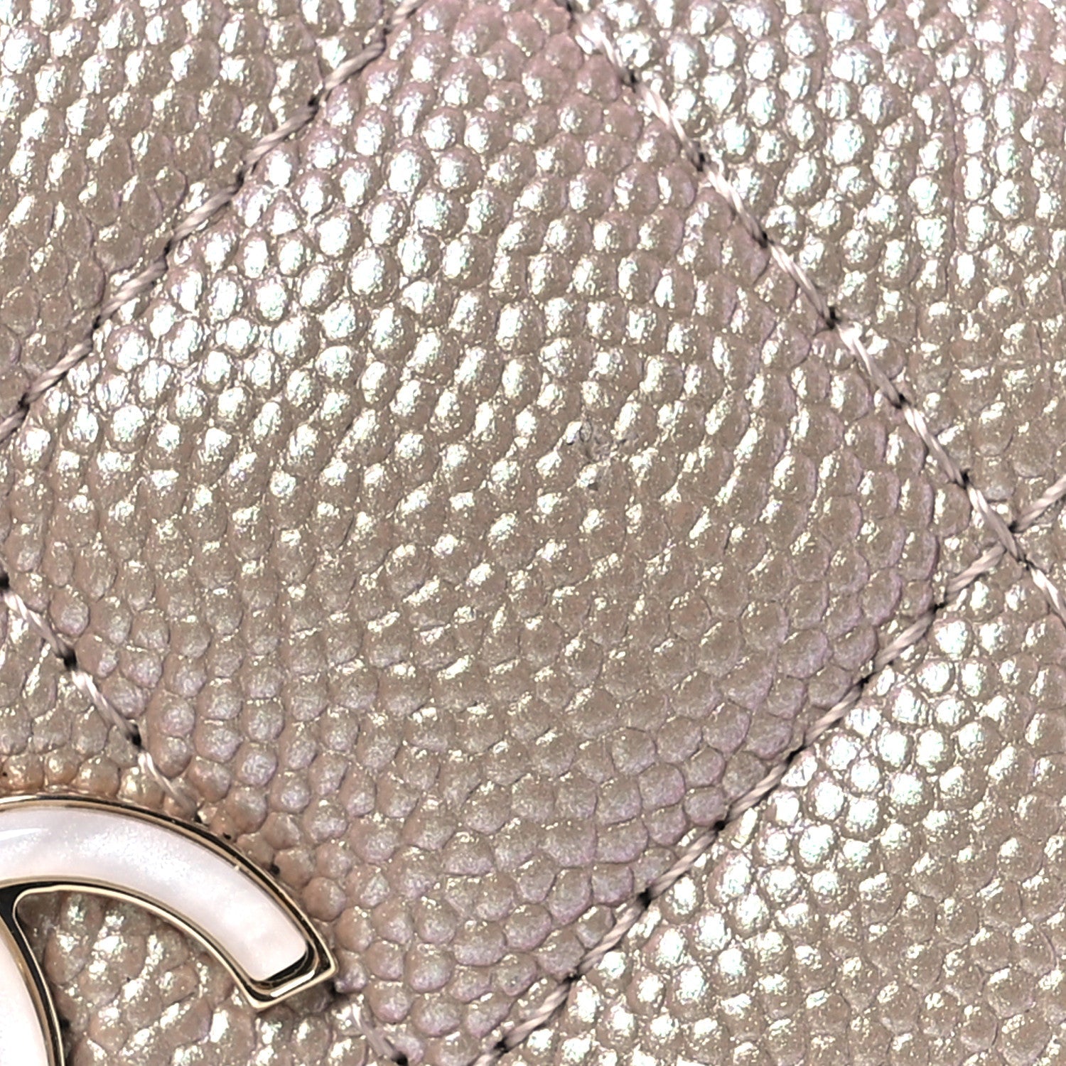 Iridescent Caviar Quilted Small Flap Wallet Beige