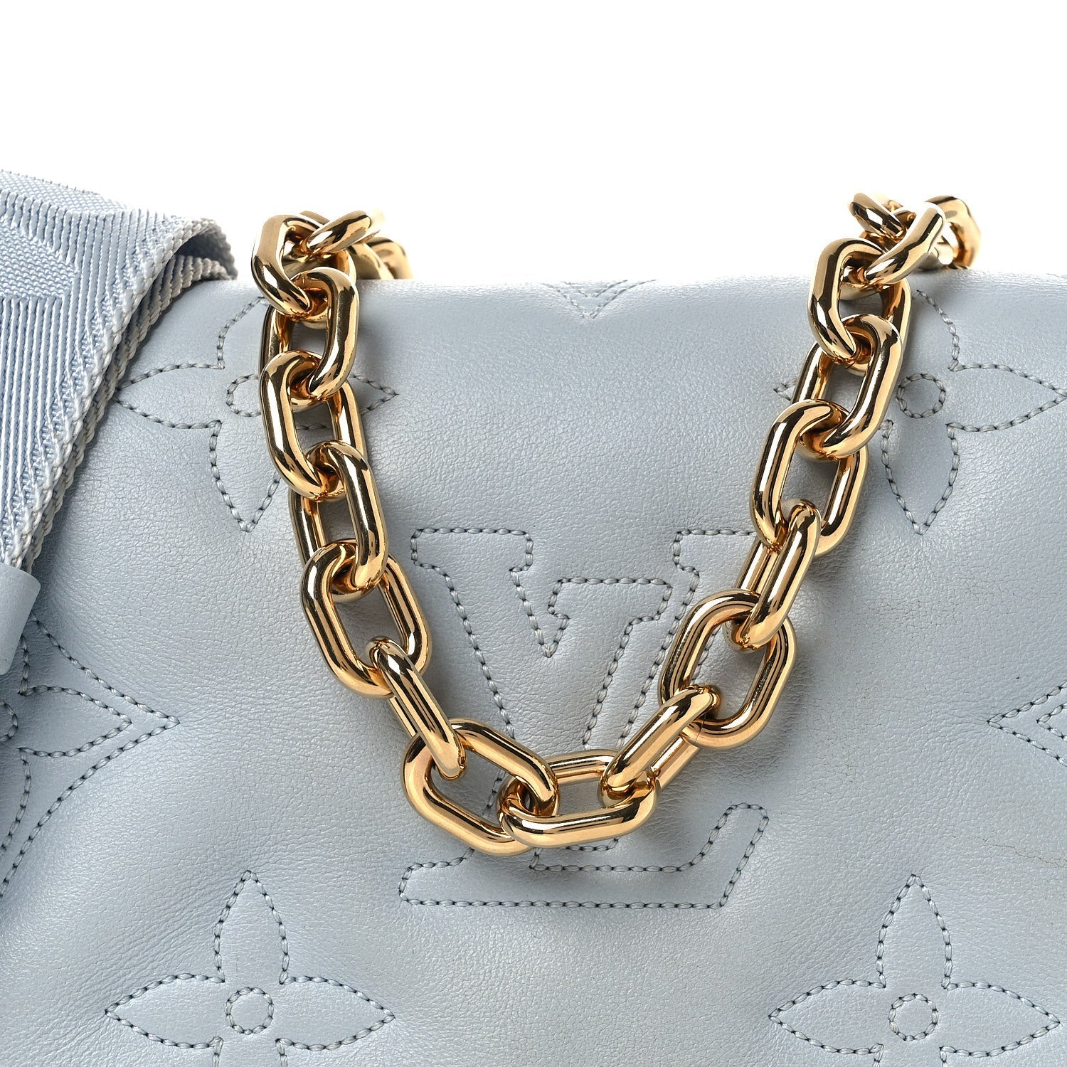 Calfskin Bubblegram Wallet On Strap Ice Blue