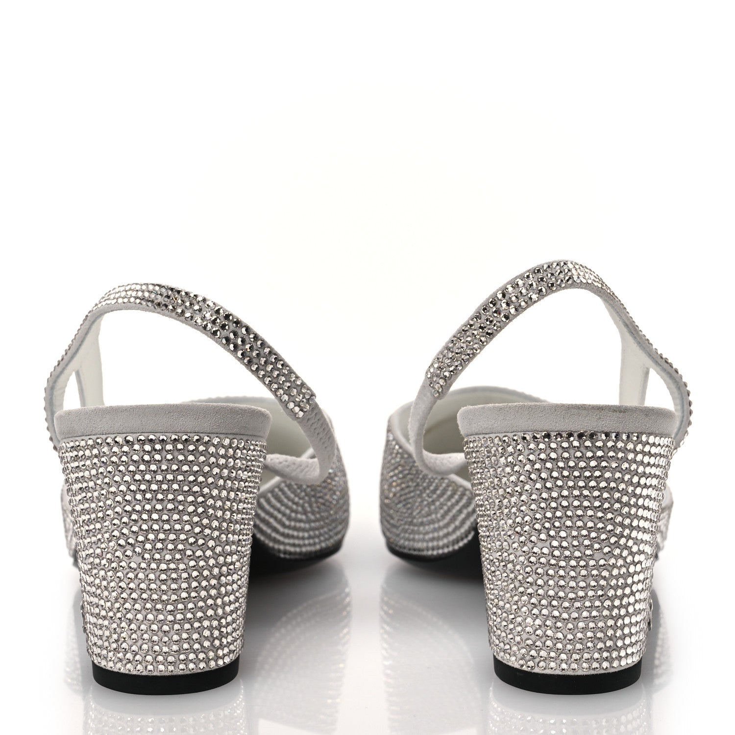 Strass Grosgrain Cap Toe CC Slingback Pumps 40.5 Silver Black