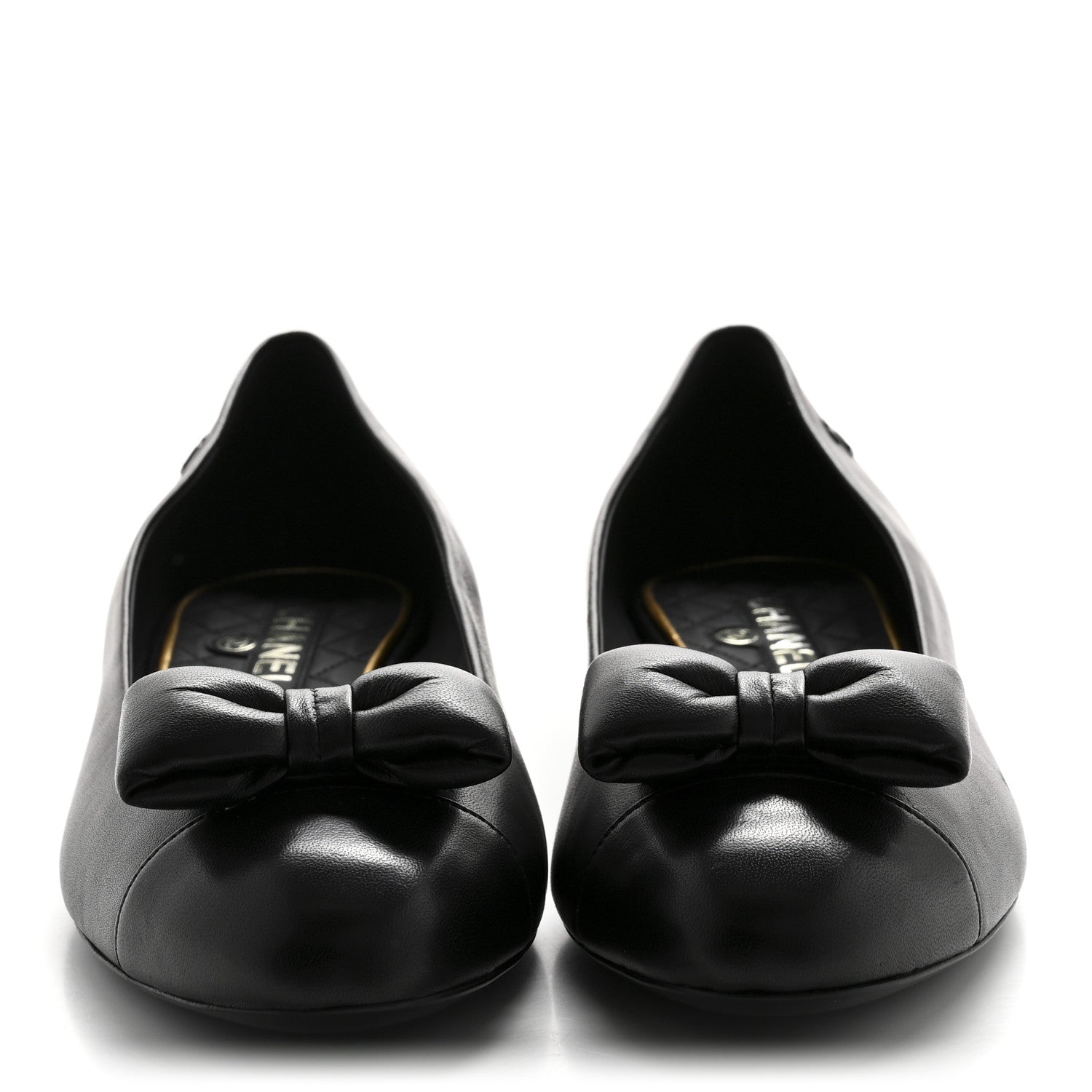 Lambskin CC Cap Toe Bow Ballerina Flats 39.5 Black