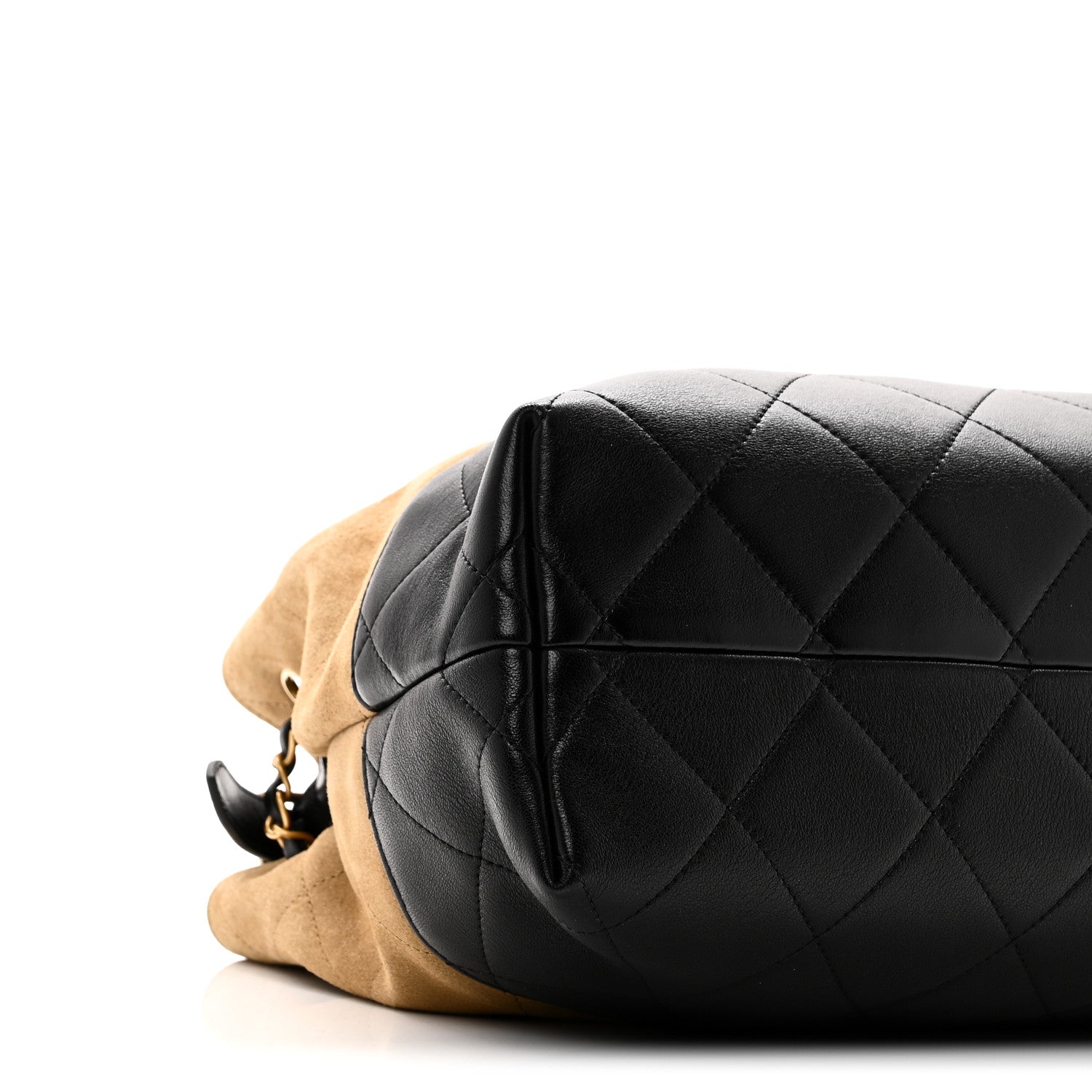 Suede Calfskin Shiny Lambskin Quilted Small Shopping Bag Beige Black