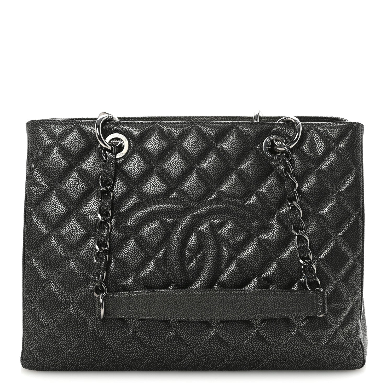 Caviar Quilted Grand Shopping Tote GST Dark Silver