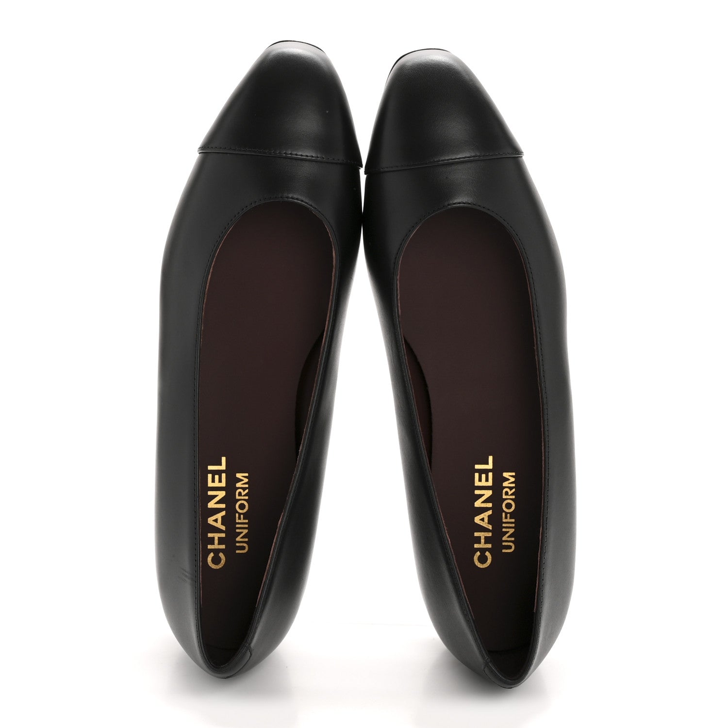 Lambskin Cap Toe CC Uniform Ballerina Flats 37 Black