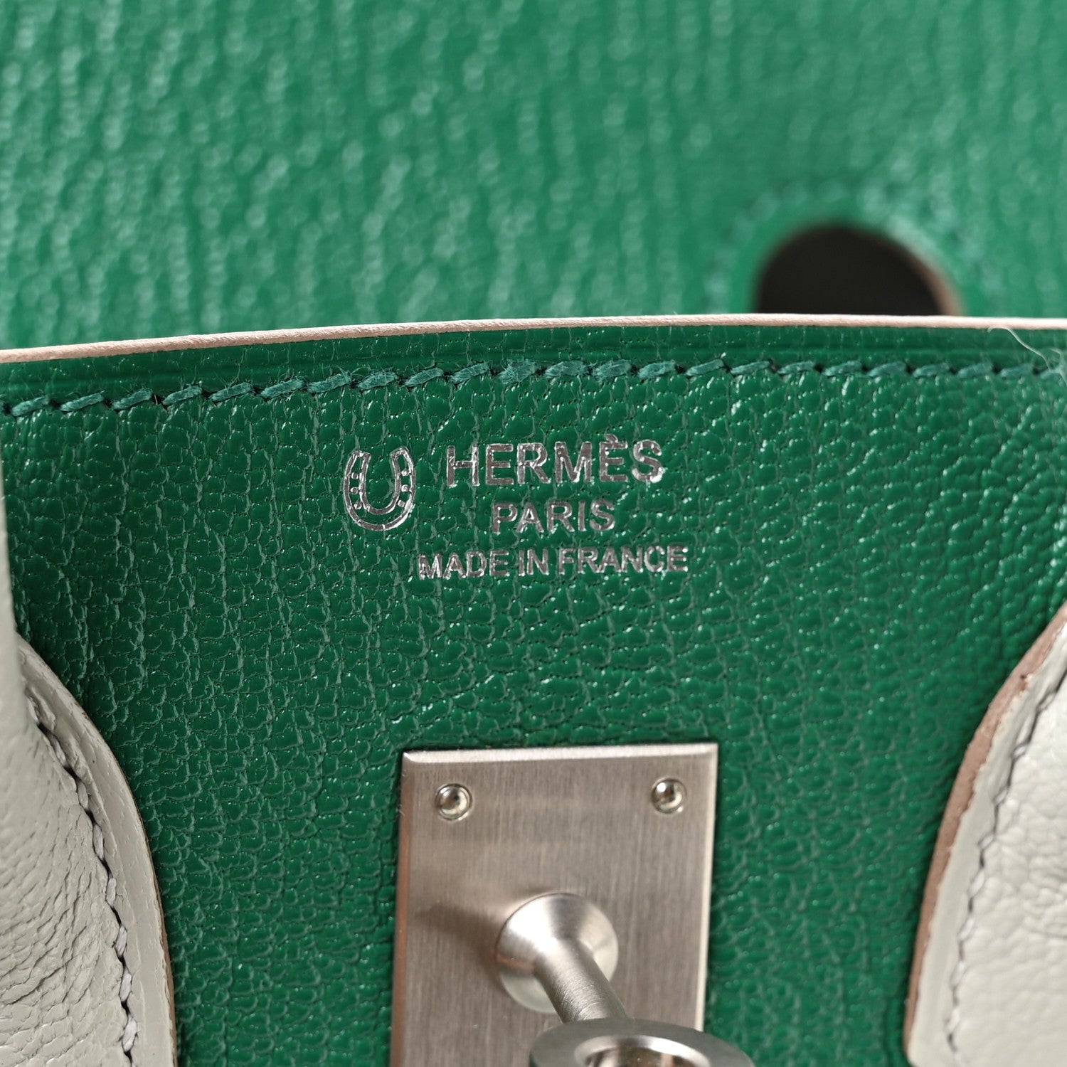 Chevre Mysore Horseshoe Birkin 25 Vert Vertigo Gris Perle