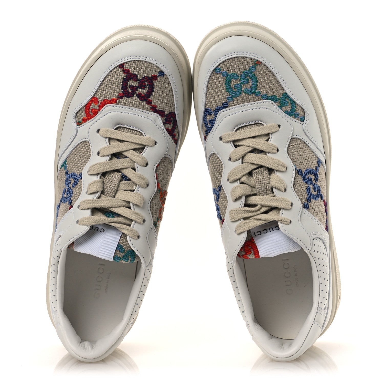 Dali Soft Calfskin GG Tennis Embossed Perforated Womens Platform 55mm Sneakers 38.5 White Multicolor