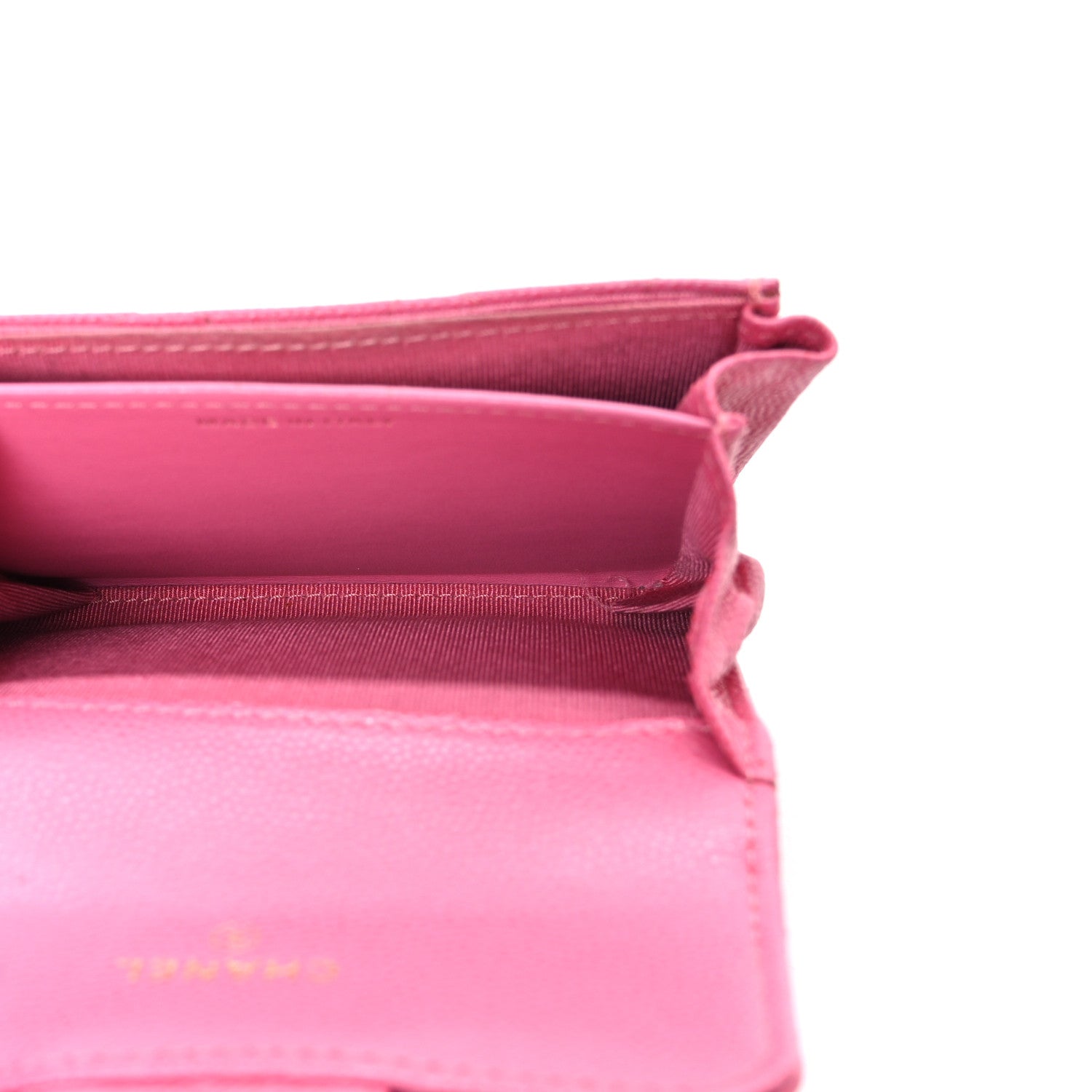 Caviar Quilted Flap Card Holder Wallet Dark Pink
