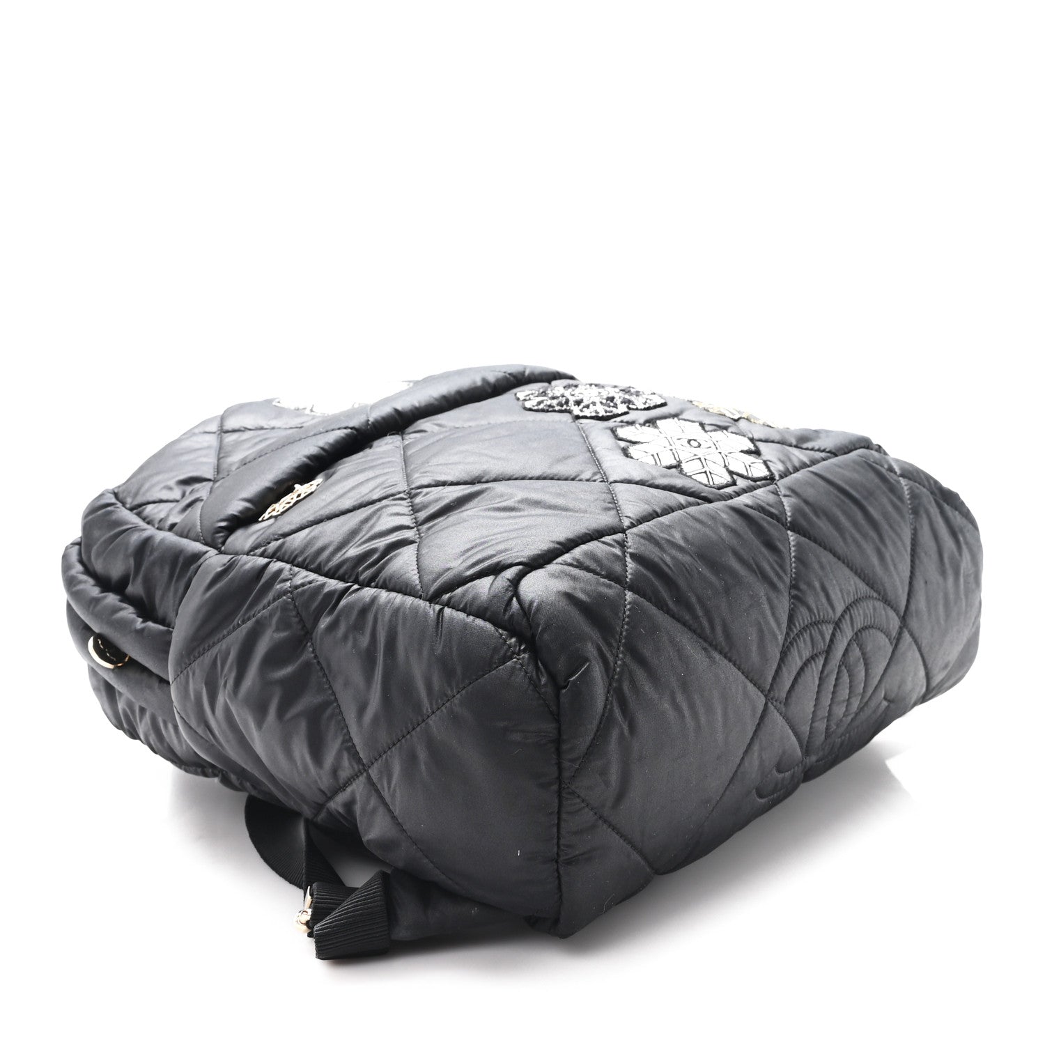 Nylon Tweed Quilted Small Coco Neige Snowflake Backpack Black