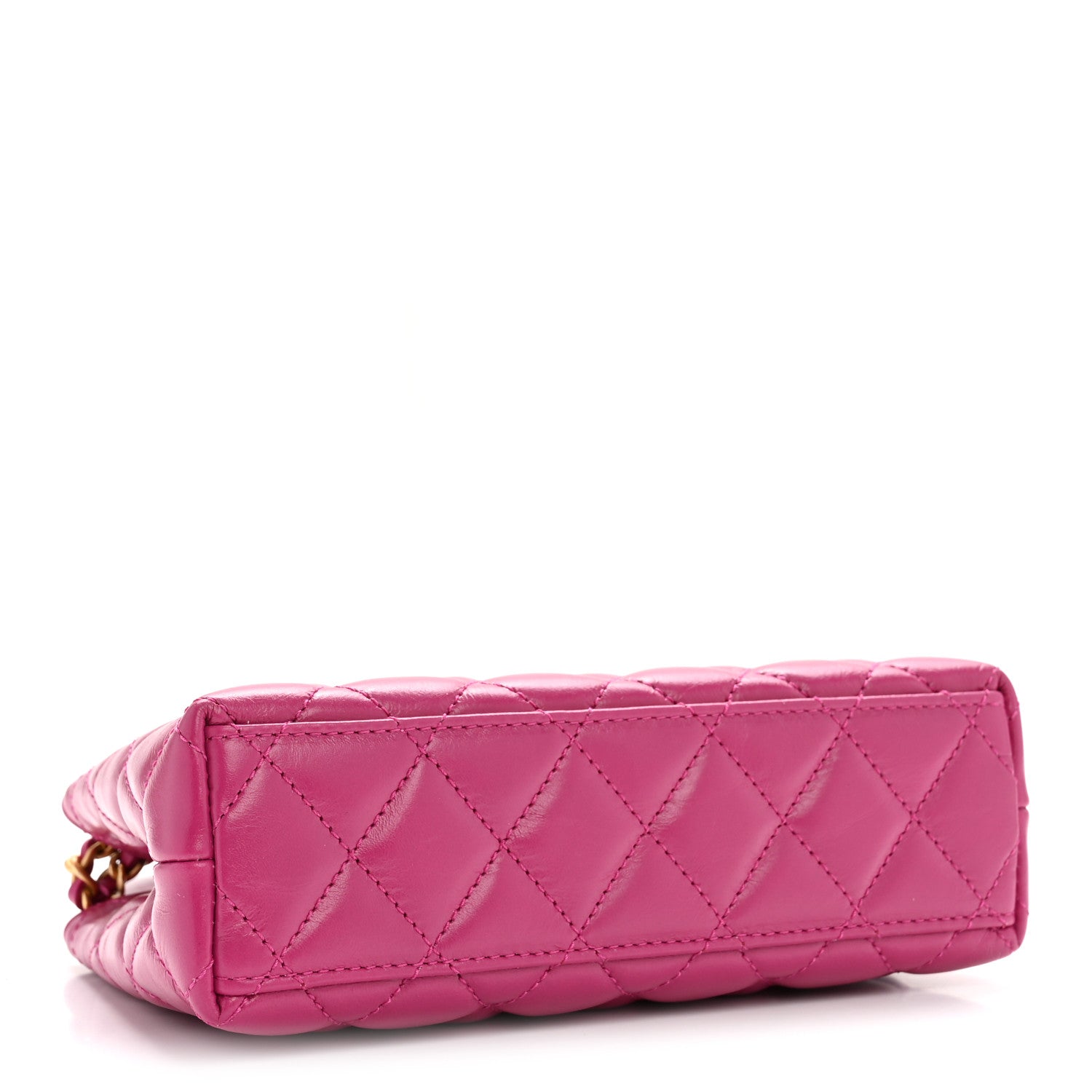 Shiny Aged Calfskin Quilted Nano Kelly Shopper Dark Pink