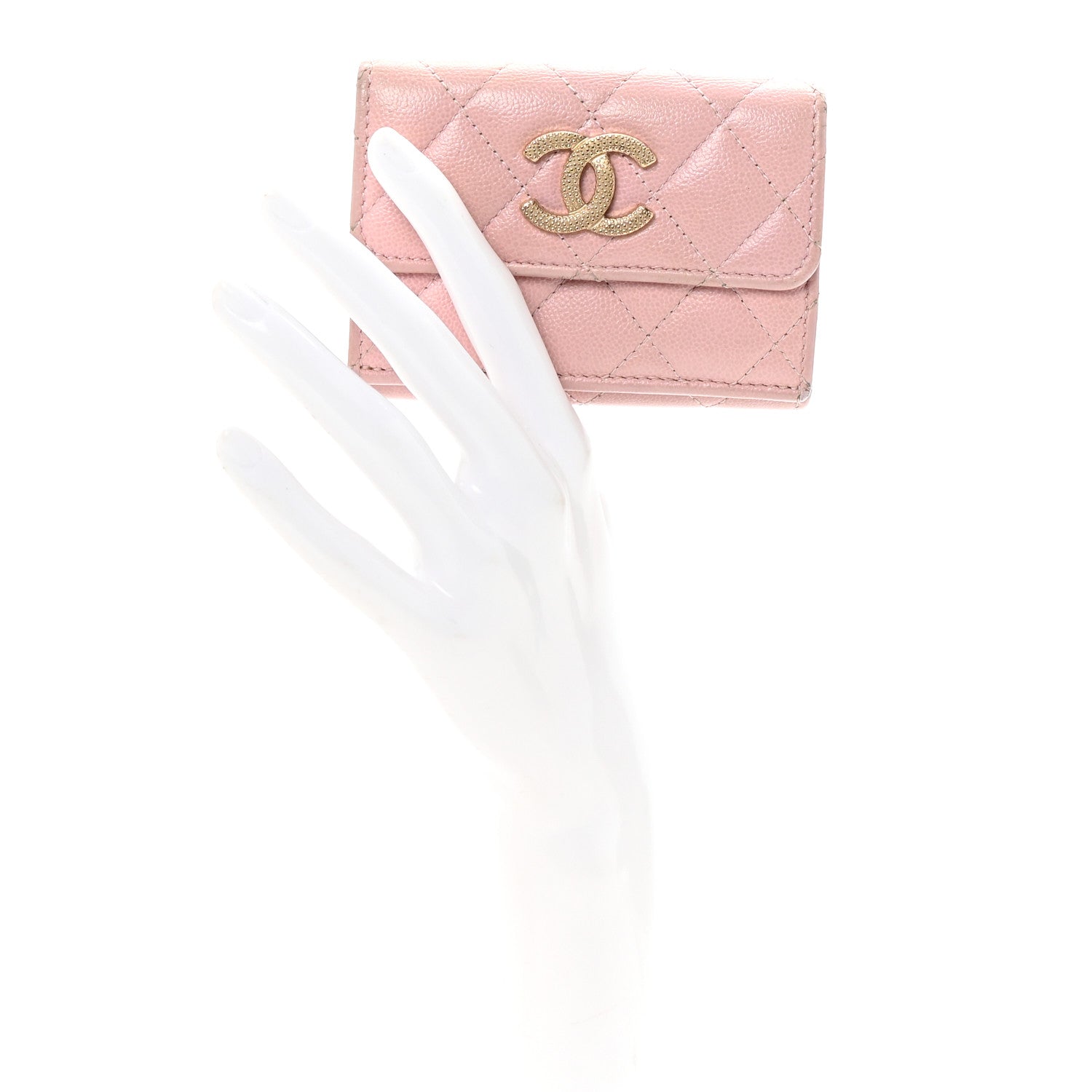 Caviar Quilted Studded CC Double Flap Wallet Light Pink