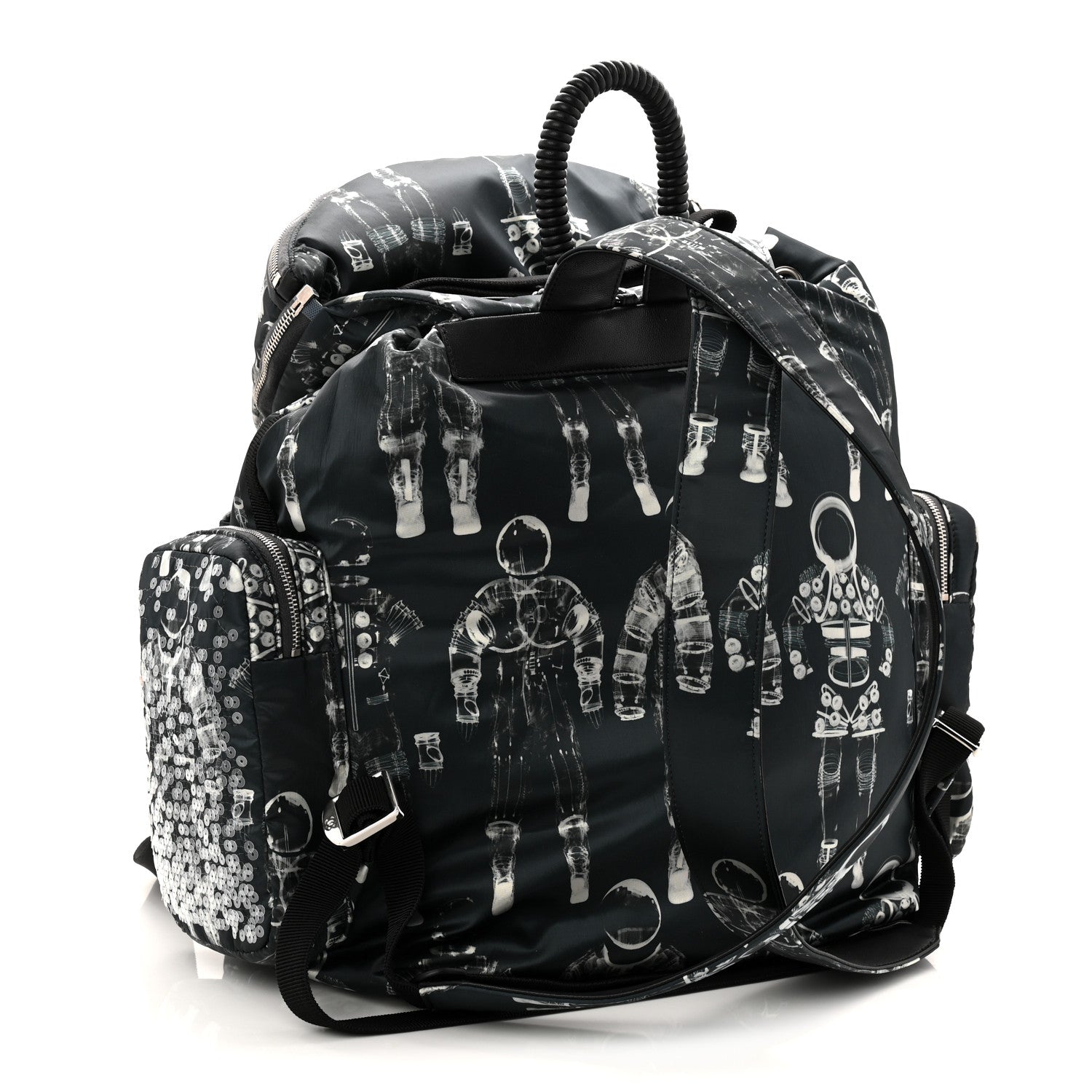 Sequin Nylon Lambskin Astronaut Essentials Backpack Black White