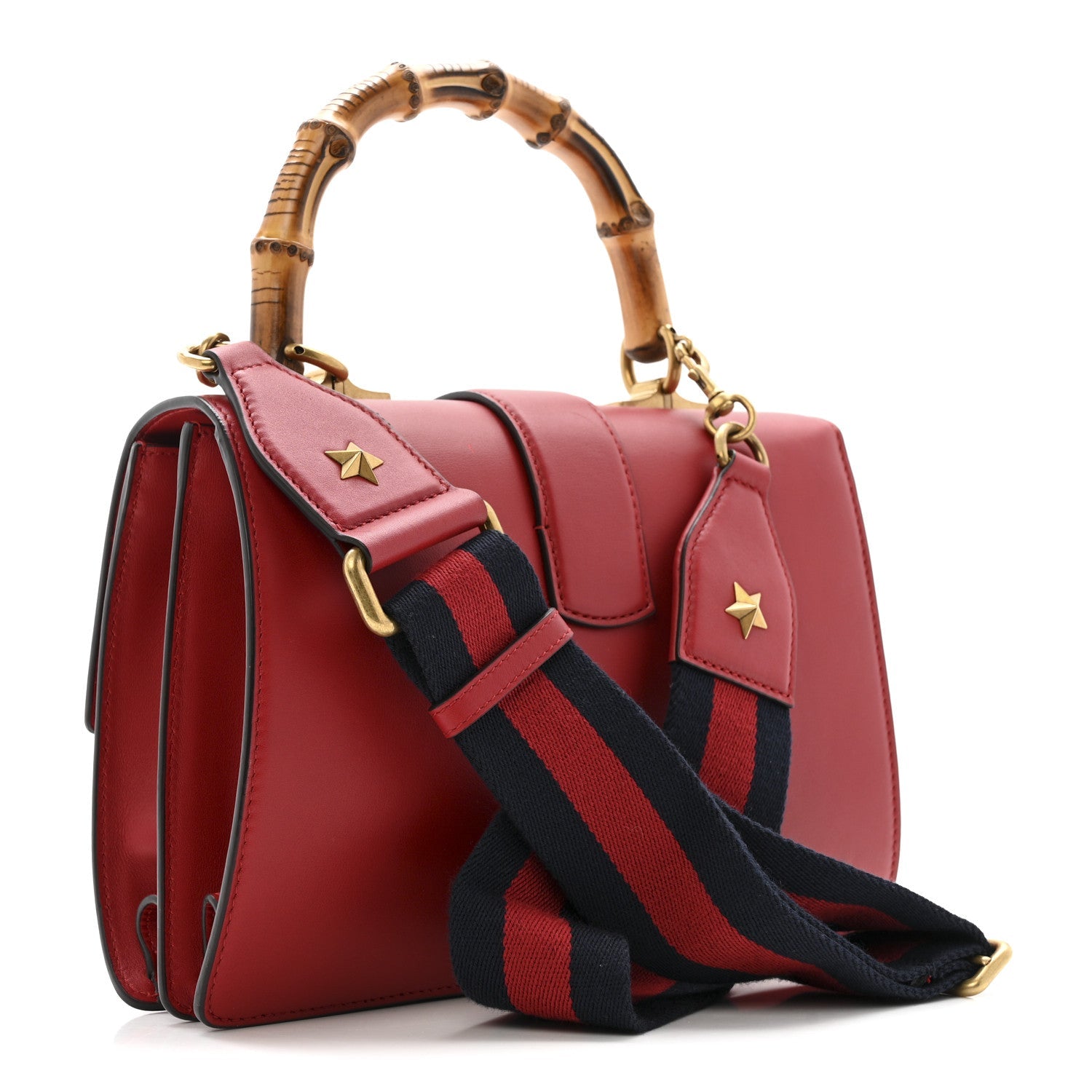 Moon Calfskin Web Medium Dionysus Bamboo Top Handle Bag Hibiscus Red