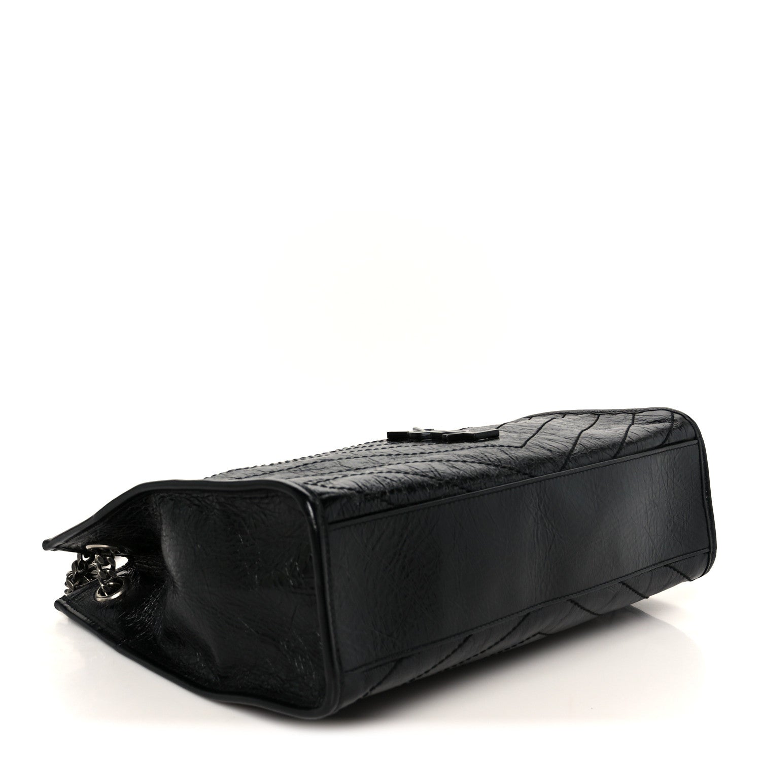Crinkled Calfskin Matelasse Monogram Medium Niki Shopper Tote Black