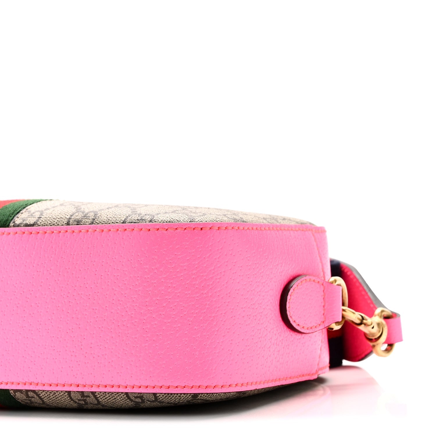 GG Supreme Monogram Textured Dollar Calfskin Web Ophidia Small Crossbody Bag Beige Ebony Fuchsia