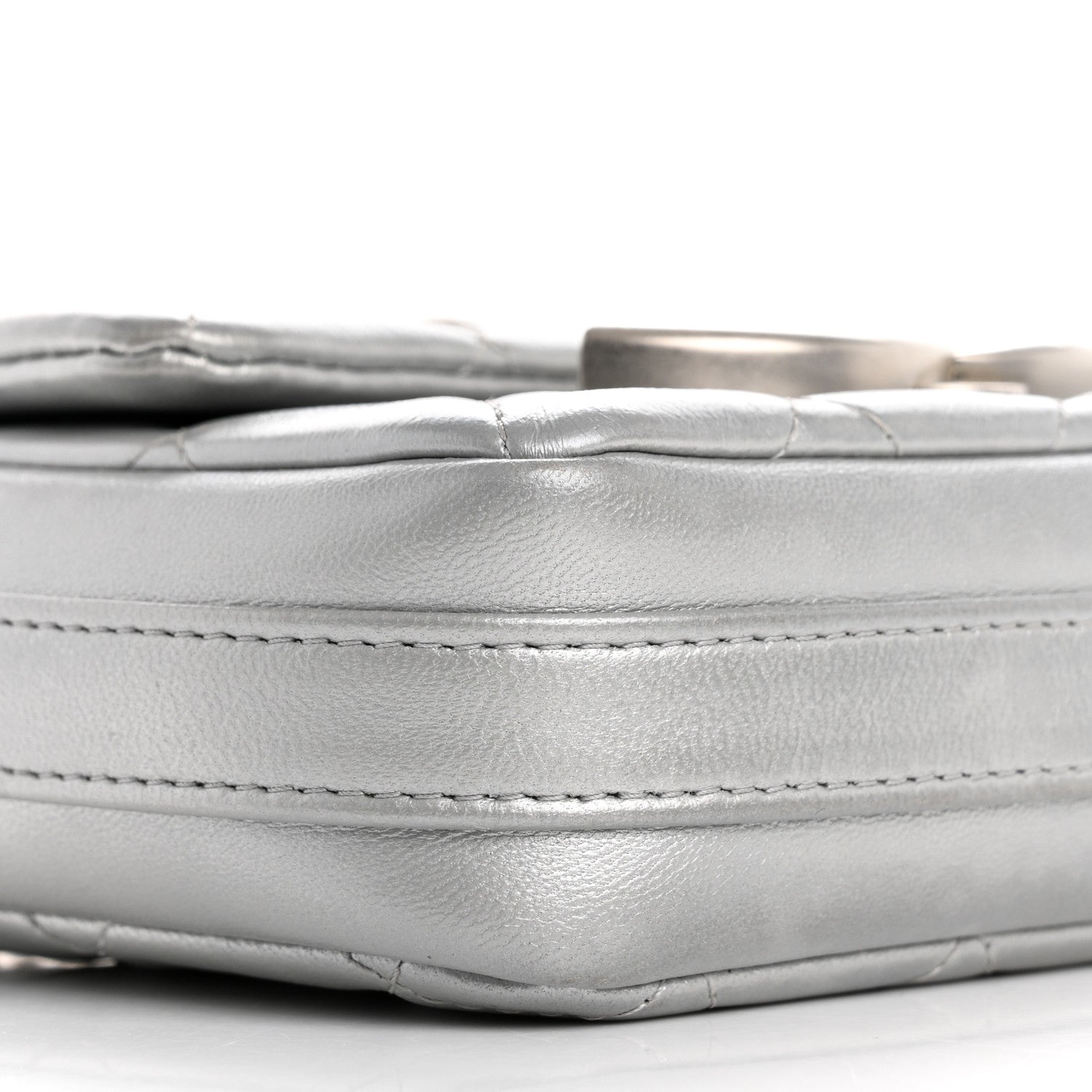 Metallic Lambskin Quilted Mini Giant CC Flap Argent