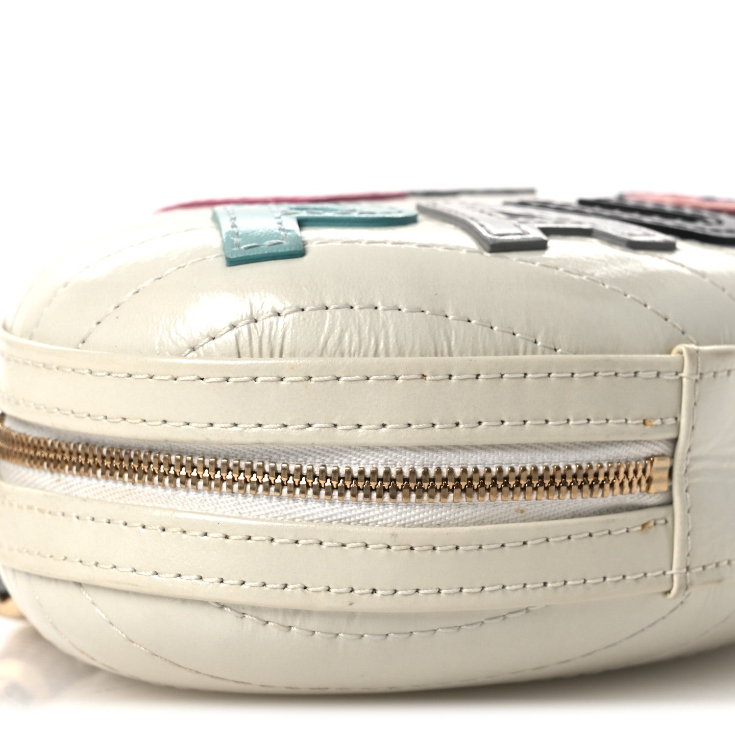 Embroidered Lambskin Chevron Quilted La Pausa Evening Bag White