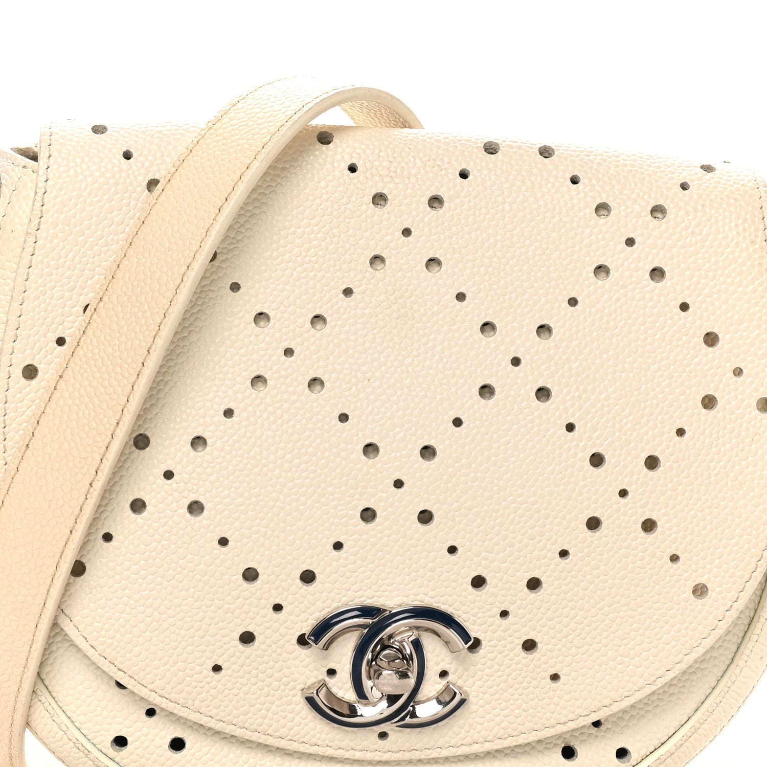 Caviar Perforated Messenger Bag White