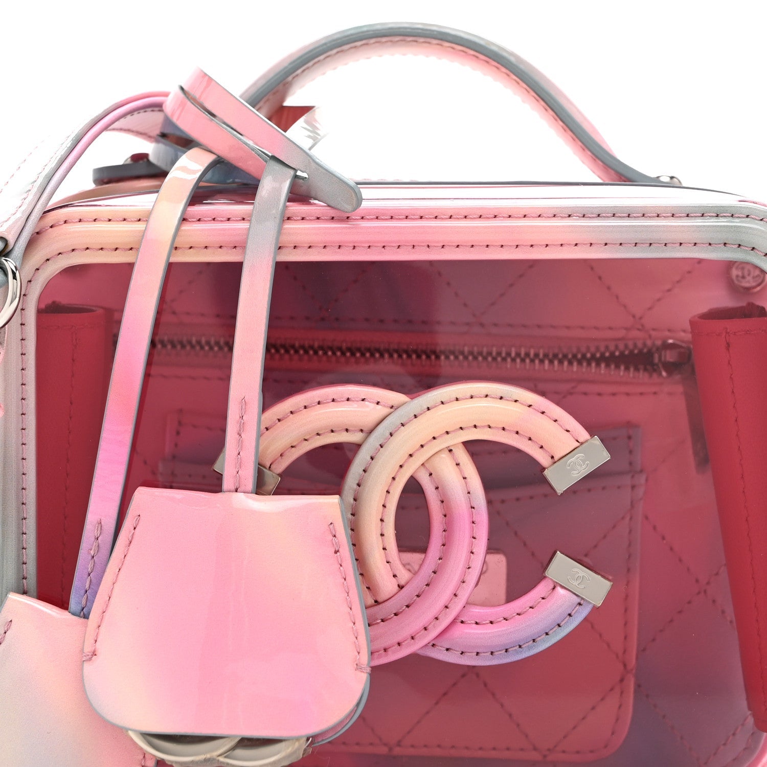 PVC Lambskin Filigree Small CC Filigree Vanity Case Pink Multicolor
