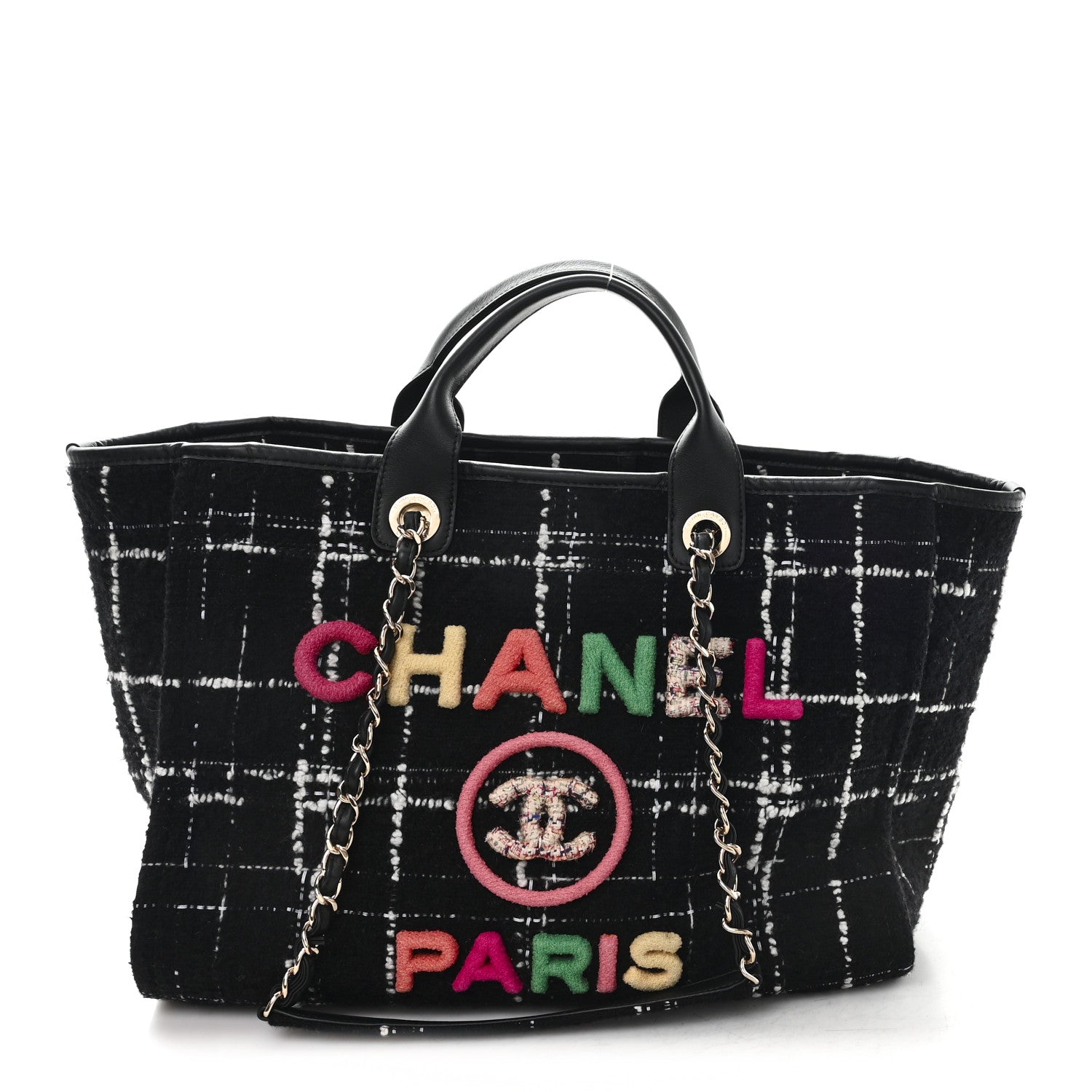 Tweed Medium Deauville Tote Black White Multicolor