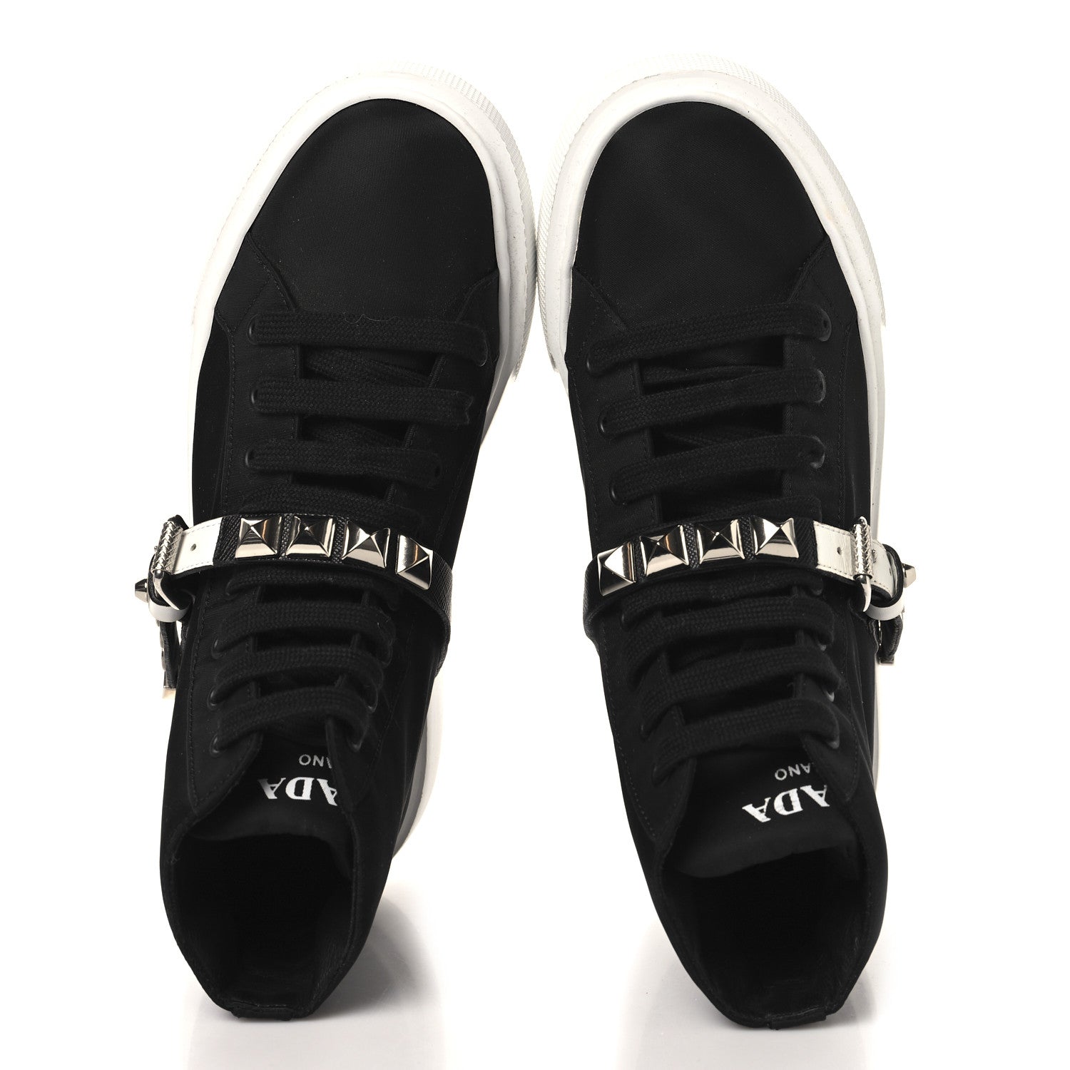 Nylon Gabardine Studded High Top Sneakers 37 Black