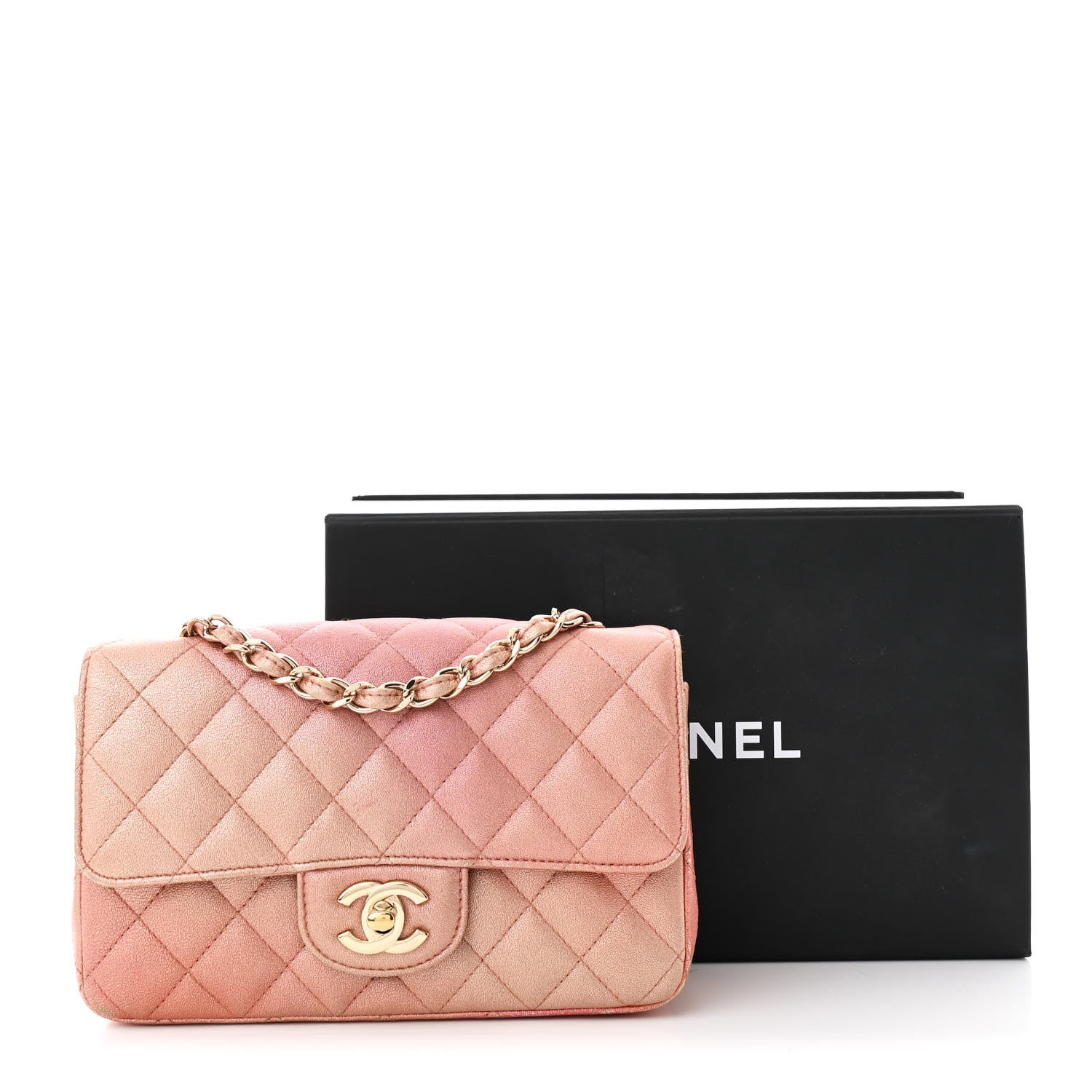 Metallic Lambskin Quilted Ombre Mini Rectangular Flap Pink
