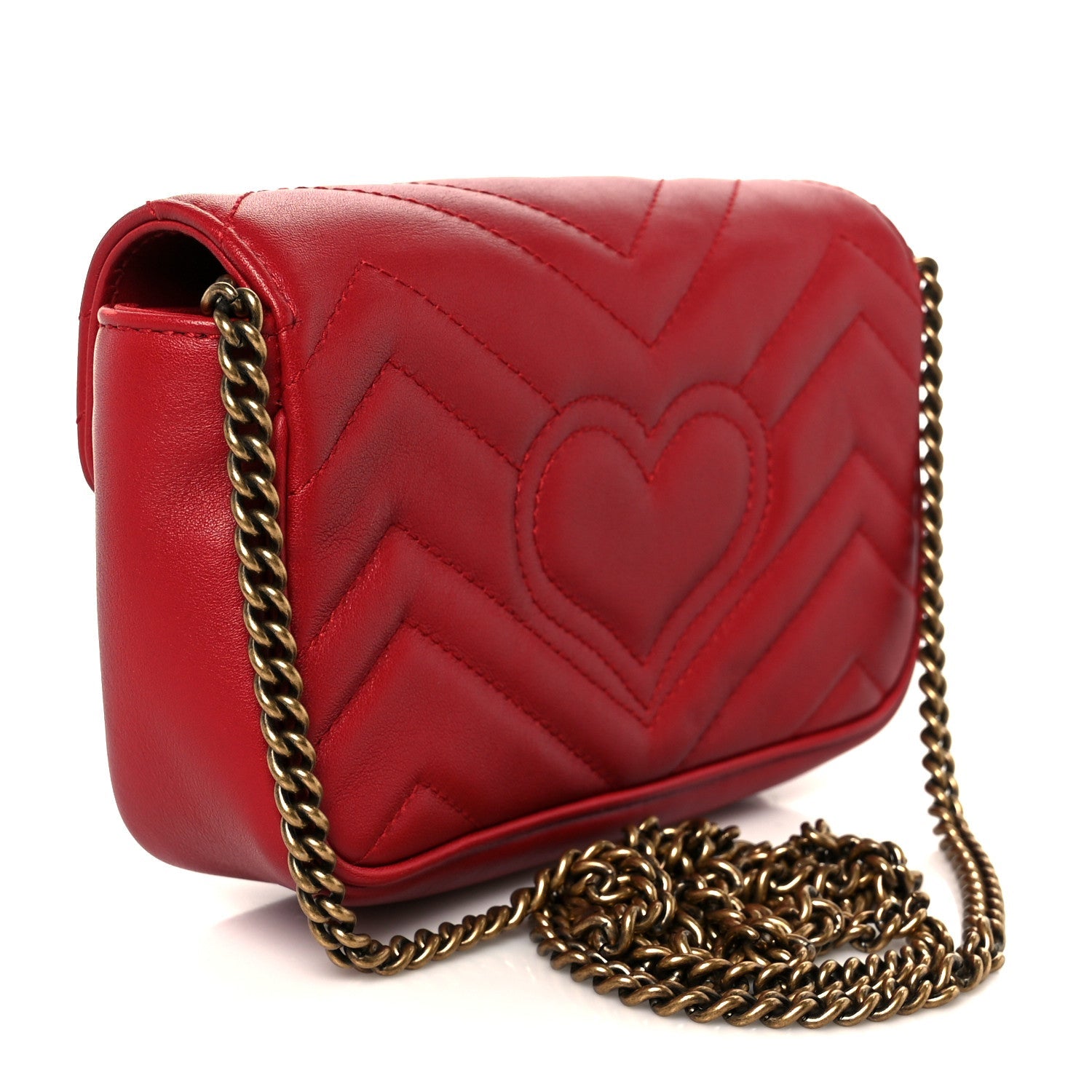 Calfskin Matelasse Super Mini GG Marmont Shoulder Bag Hibiscus Red