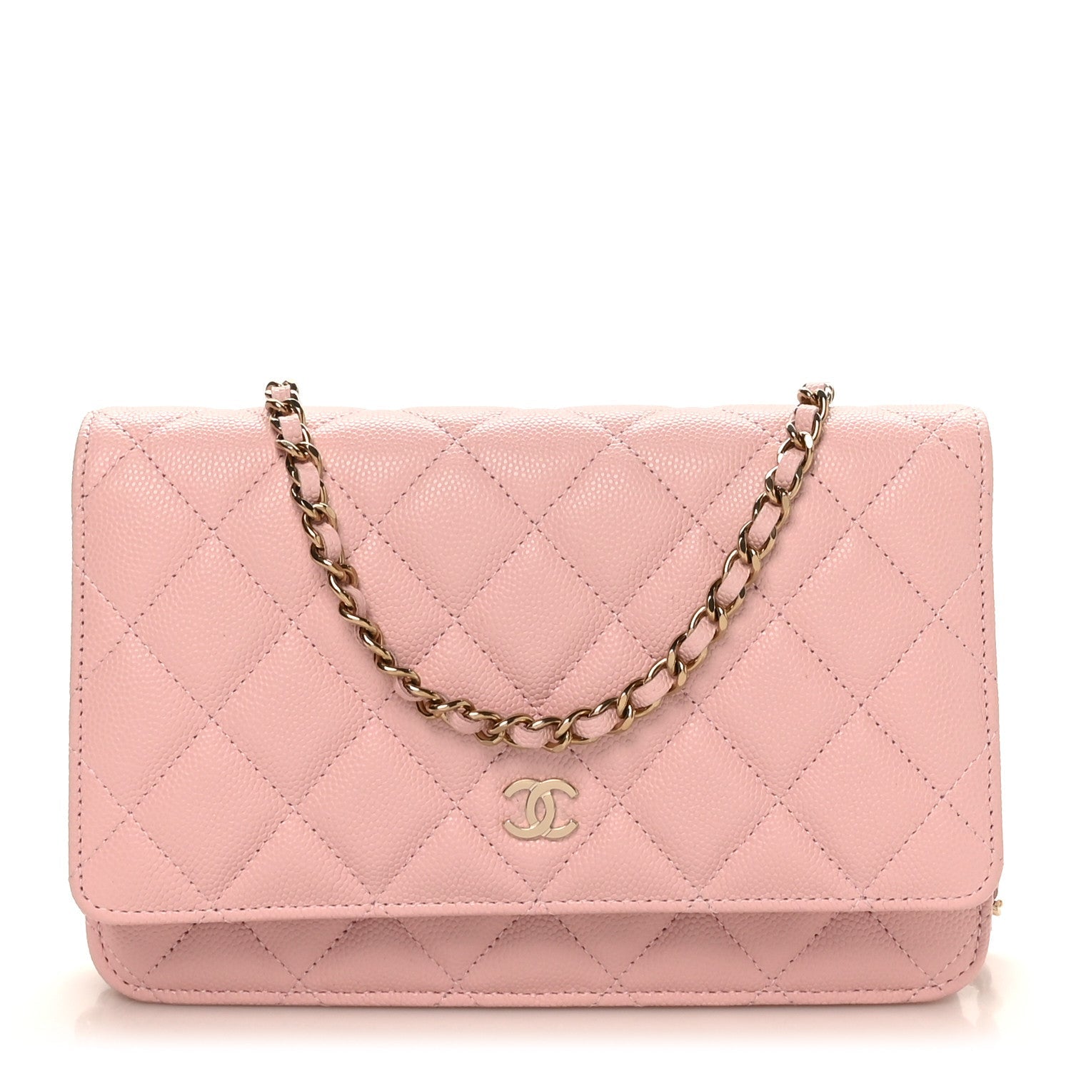 Caviar Quilted Wallet on Chain WOC Light Pink