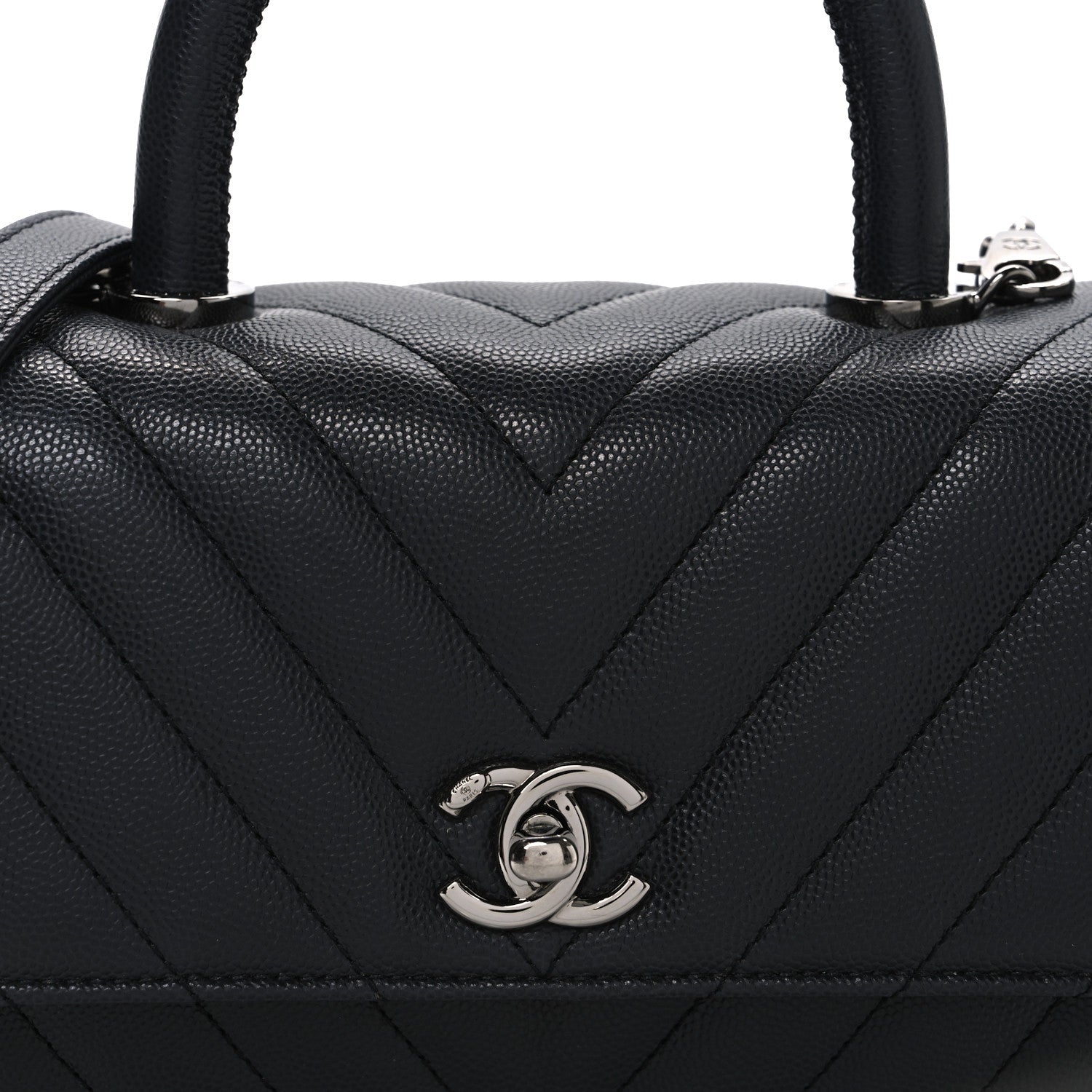 Caviar Chevron Quilted Mini Coco Handle Flap Dark Grey