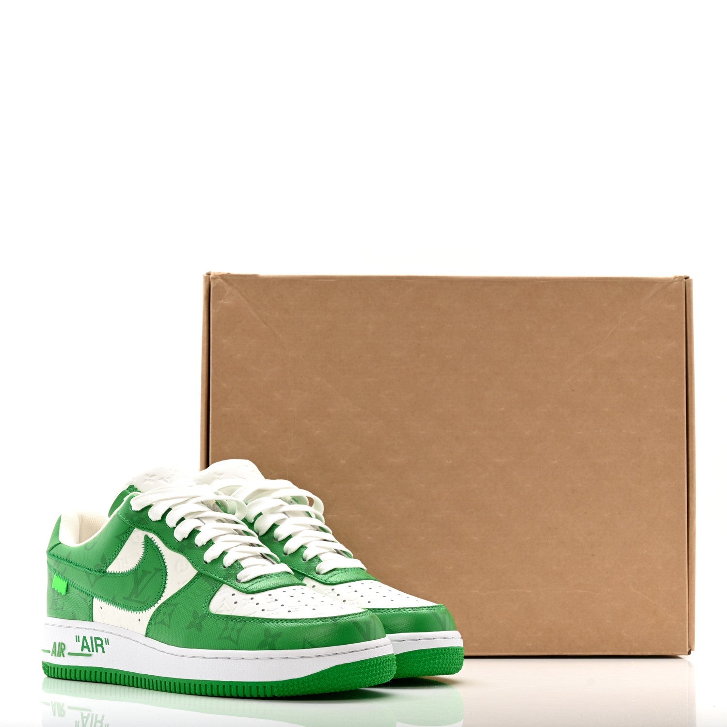 X NIKE AIR FORCE 1 Calfskin Monogram Mens Low Top Sneakers 8 Green