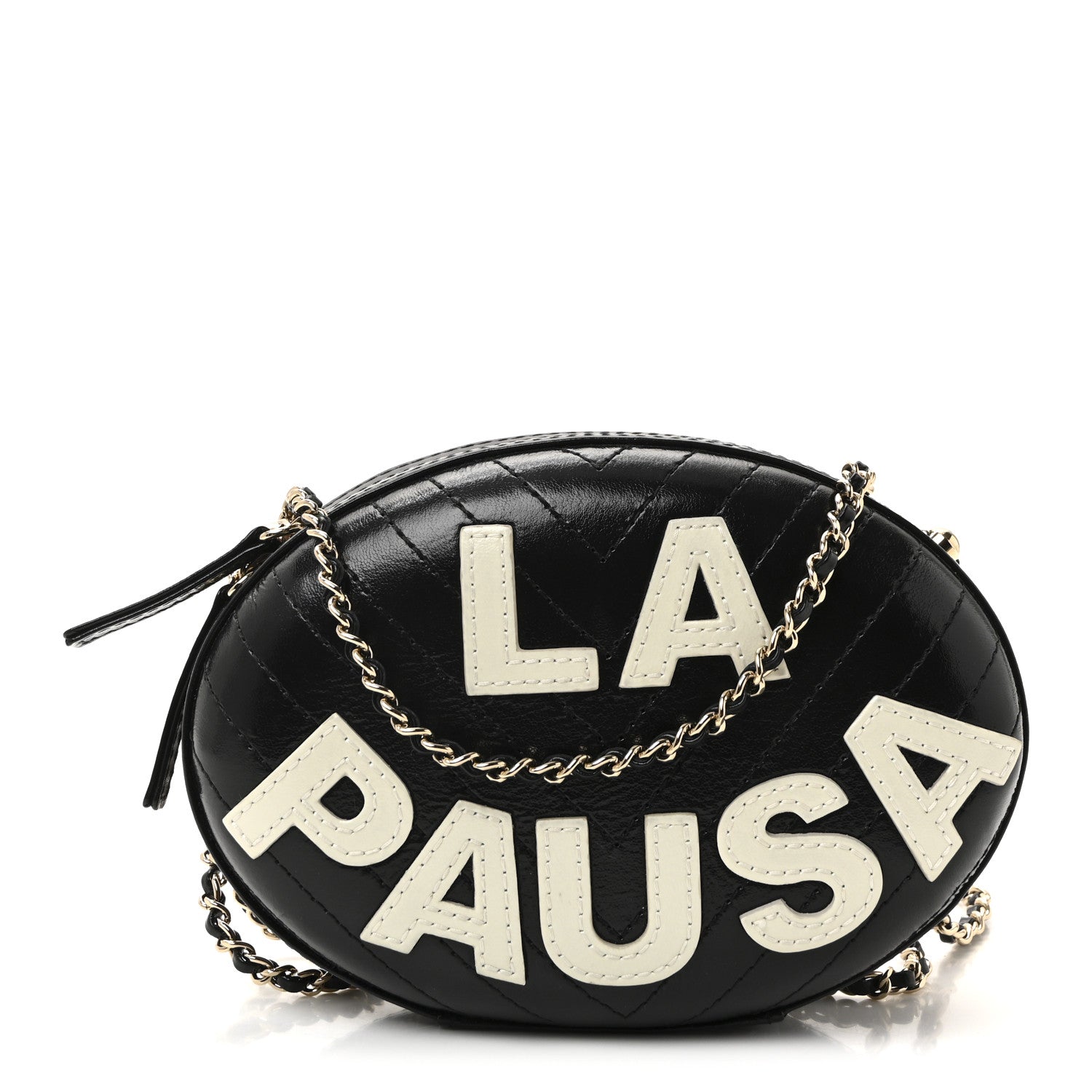 Lambskin Embroidered Chevron Quilted La Pausa Tassel Clutch Black