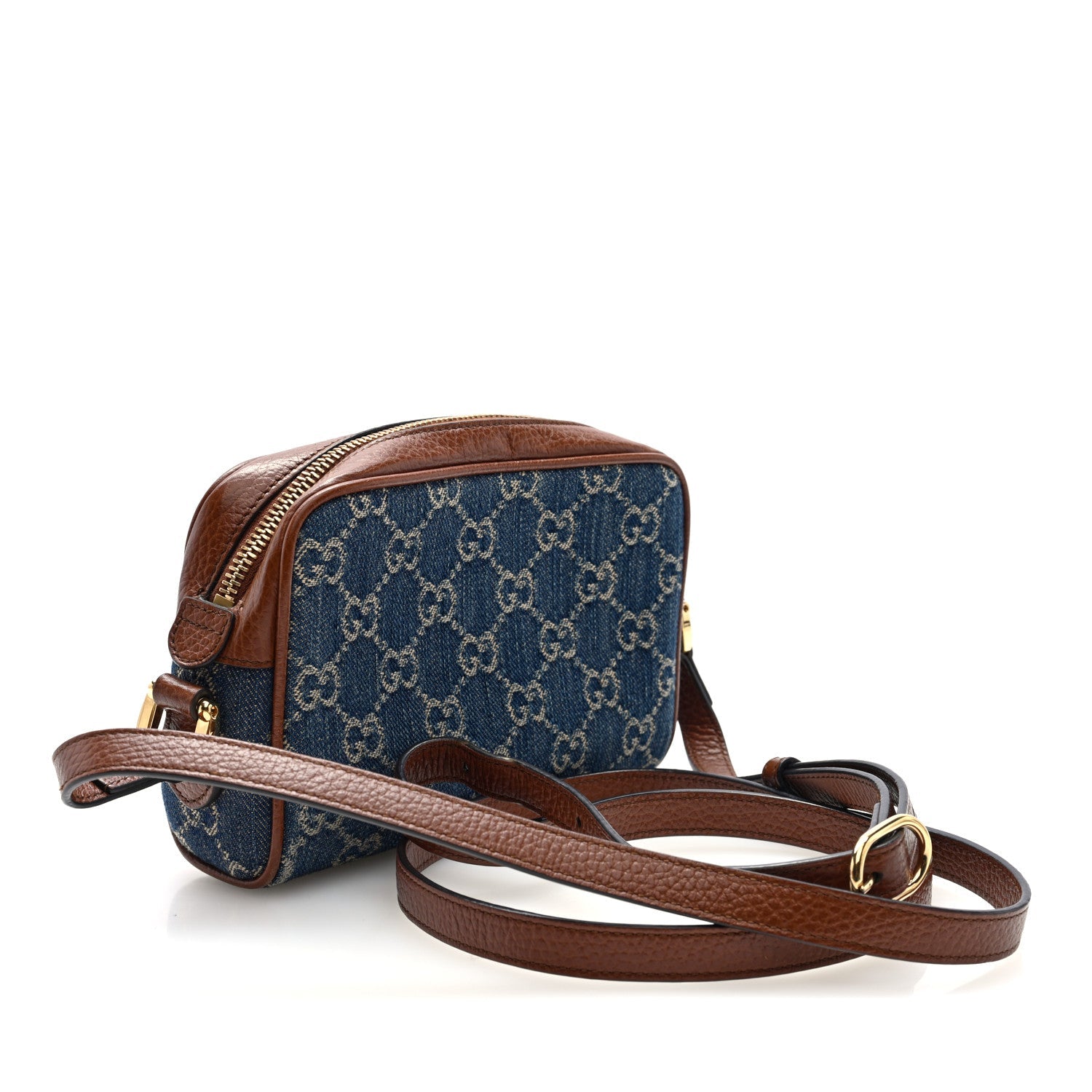 New Denim GG Monogram Dollar Calfskin Mini Ophidia Shoulder Bag Blue Tea Cuir Epilog