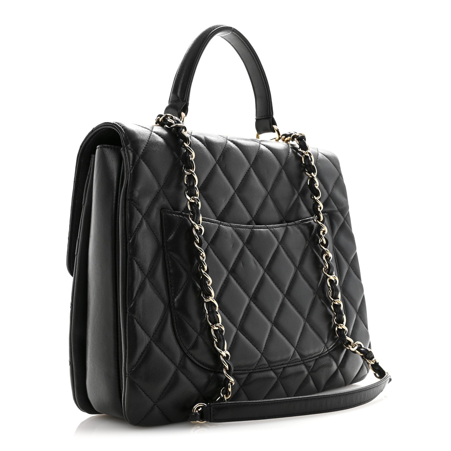 Lambskin Quilted Large Trendy CC Dual Handle Flap Bag Black
