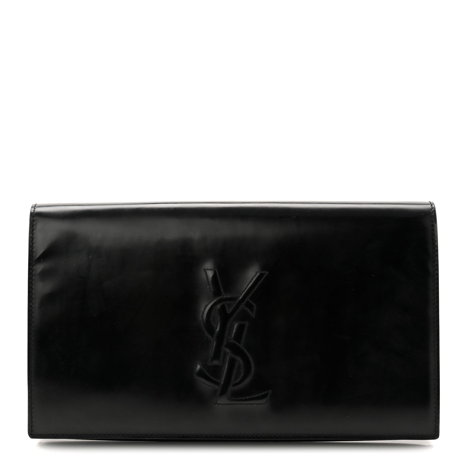 Patent Calfskin Monogram Large Belle De Jour Clutch Black