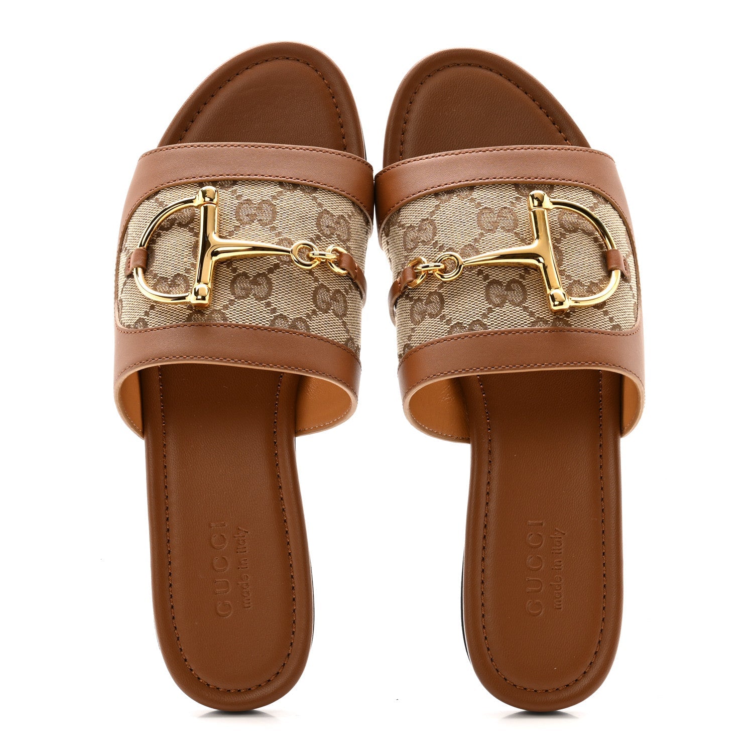 Calfskin Monogram Horsebit Womens Slide Sandals 39 Beige Ebony Sundial